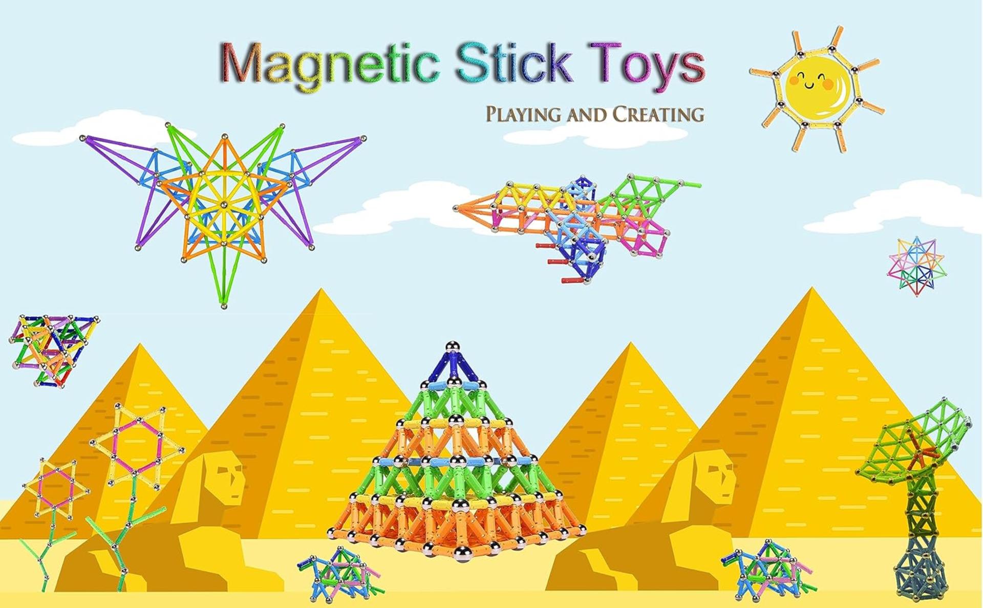 160pcs Magnetic Building Blocks Set, 2.3" Sticks and Non-Magnetic Balls 3D STEM Toy - 2
