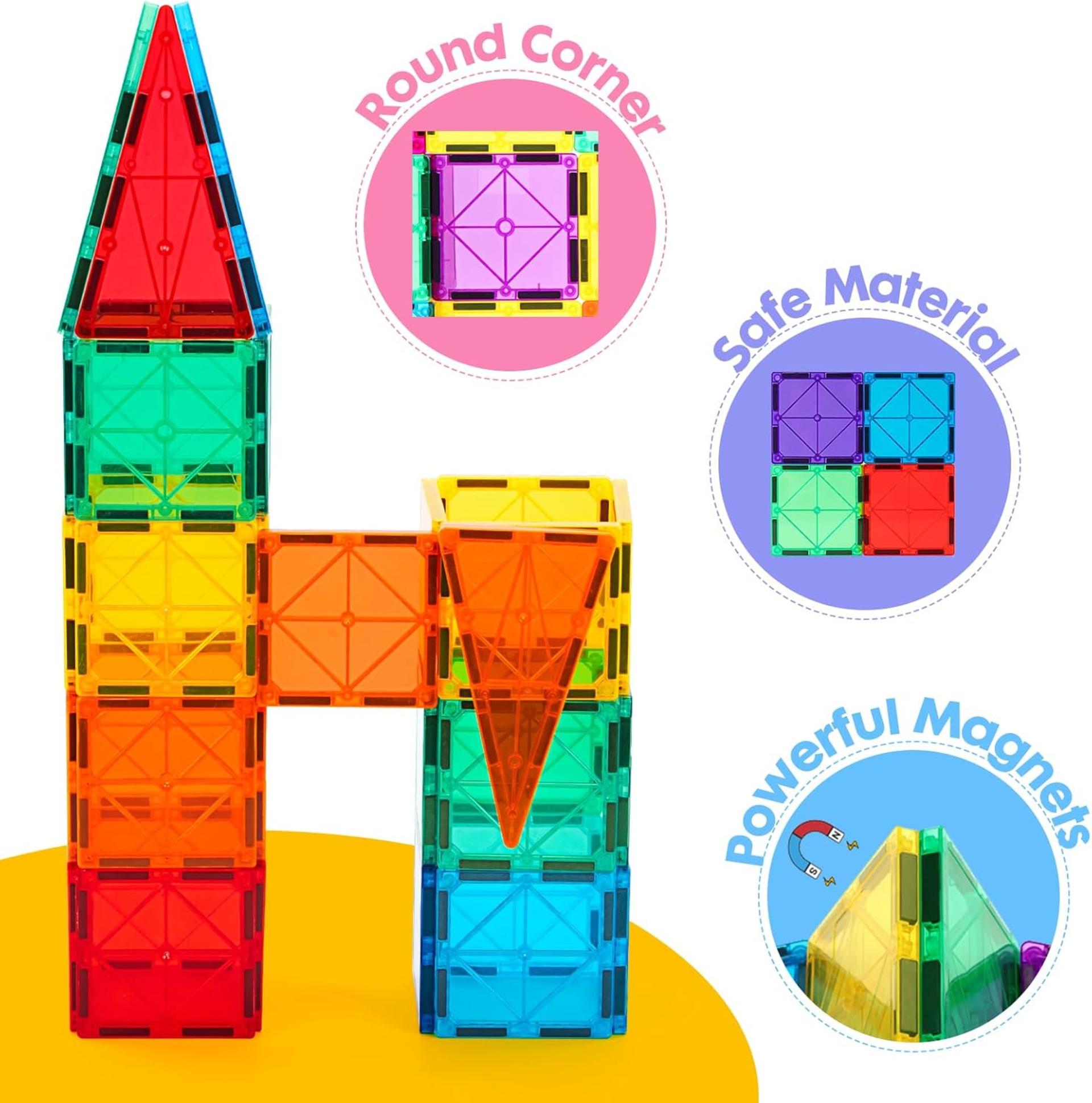 100 PCS Magnetic Tiles with 2 Cars, STEM Approved Educational Magnet Building Toys for Kids - 5