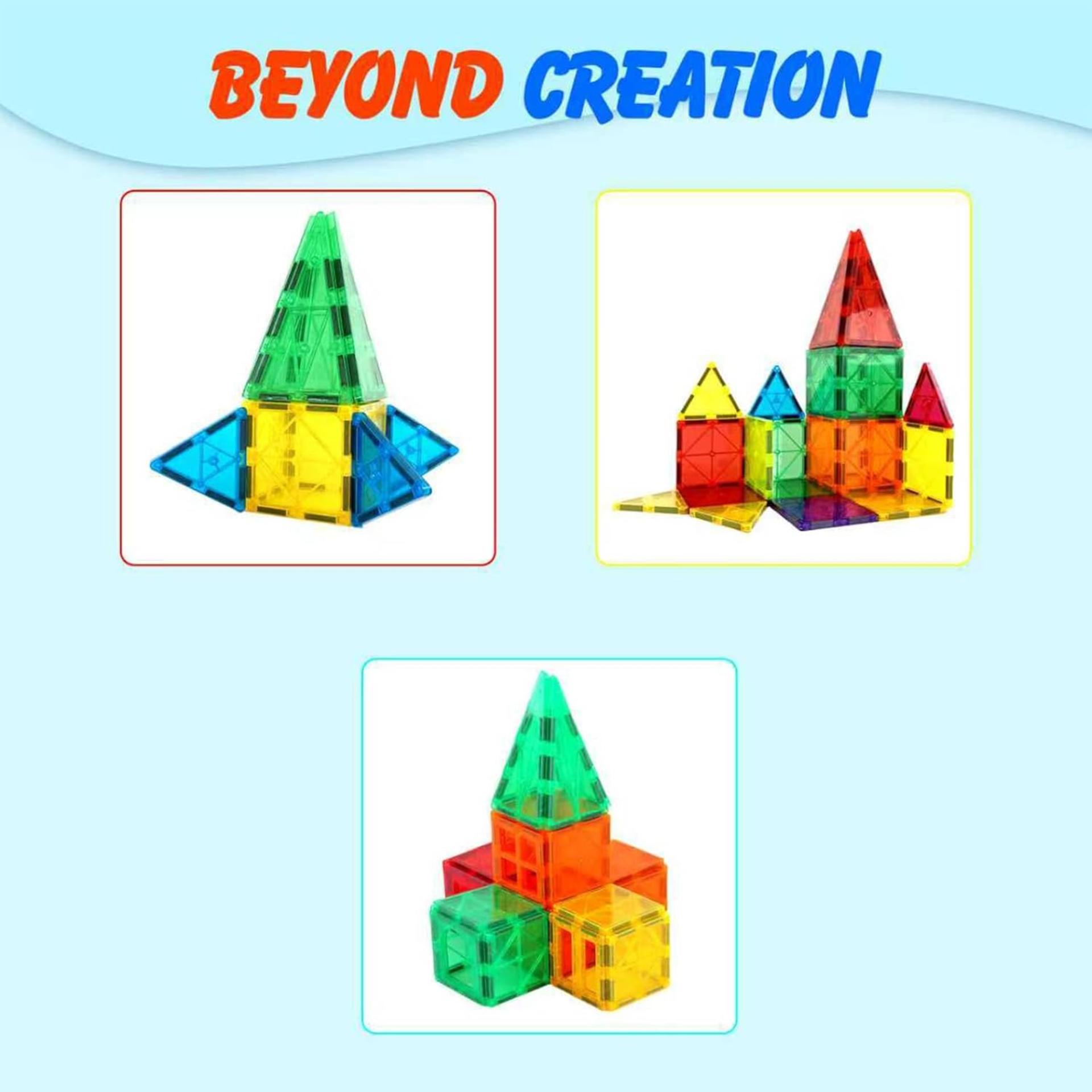 100 PCS Magnetic Tiles with 2 Cars, STEM Approved Educational Magnet Building Toys for Kids - 6