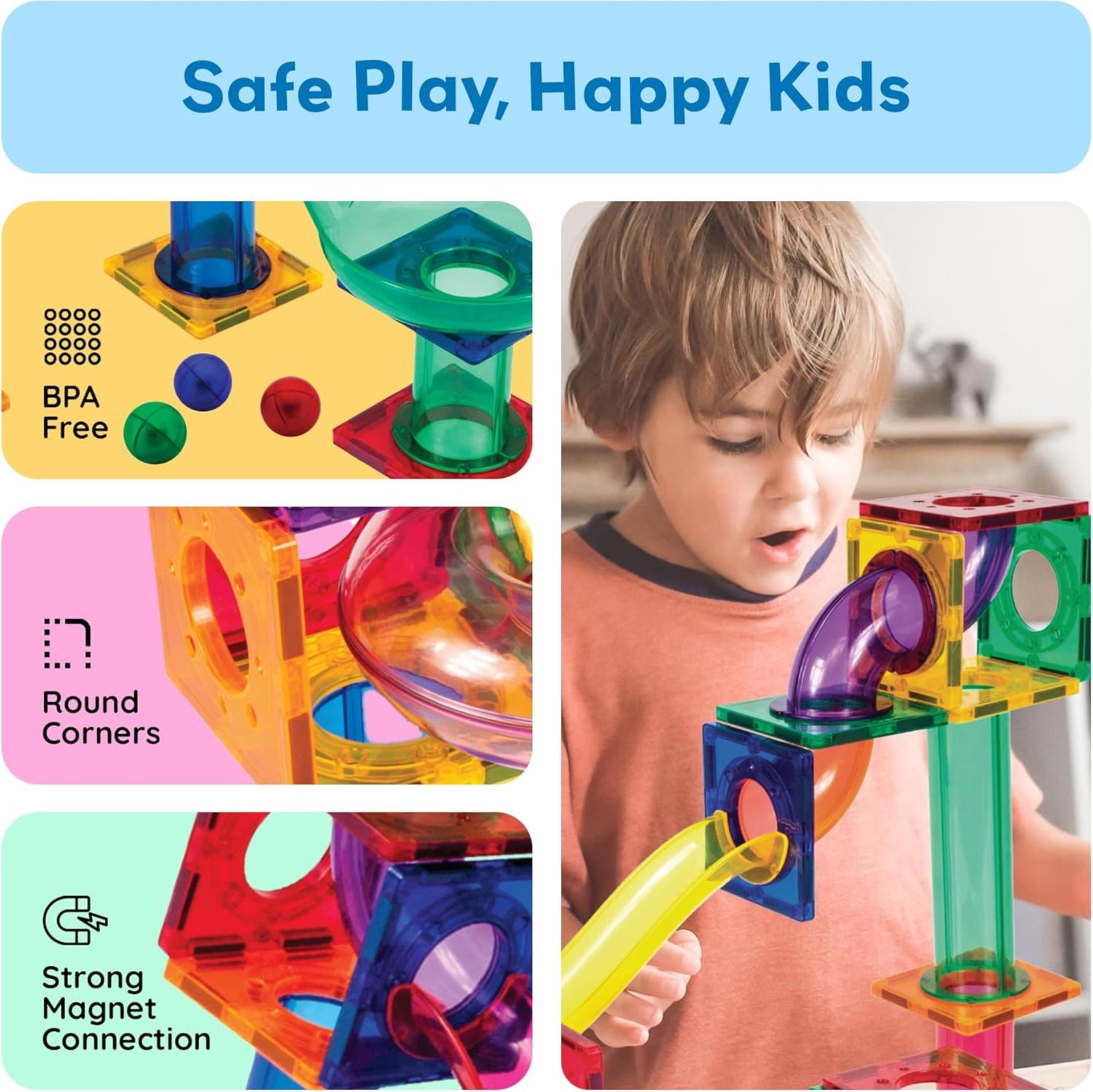50pcs Magnetic Tiles Marble Run for Kids - STEM Educational Race Track Toy Set for Toddlers 3+ - 3