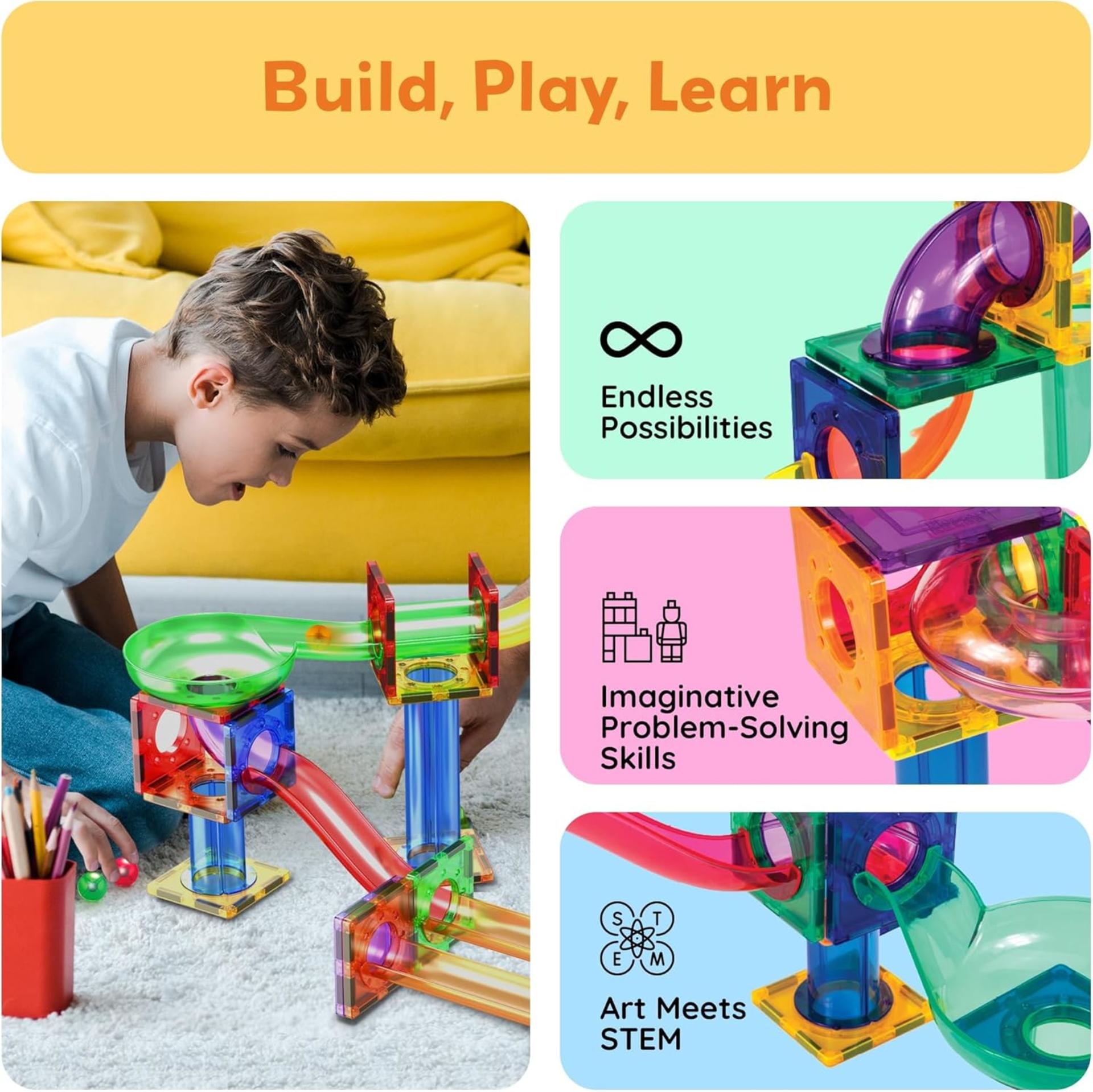 50pcs Magnetic Tiles Marble Run for Kids - STEM Educational Race Track Toy Set for Toddlers 3+ - 2