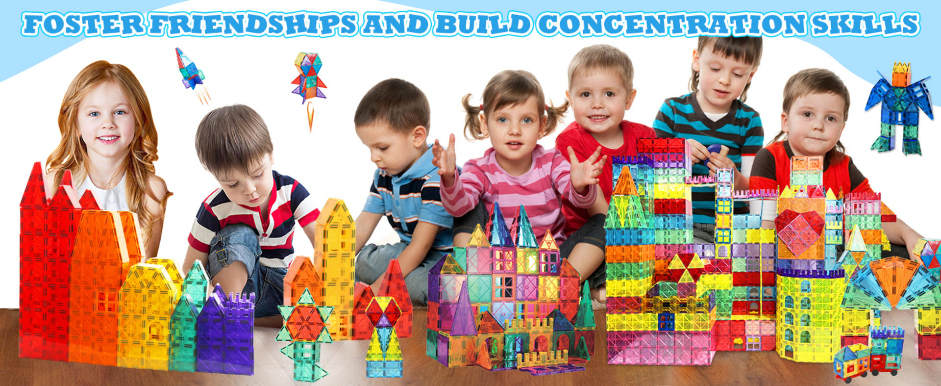 100 Pieces Magnetic Tiles Building Blocks Set - Construction STEM Toys for Kids Ages 3-8+ detail 5