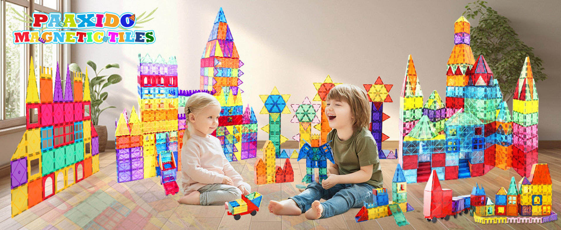 100 Pieces Magnetic Tiles Building Blocks Set - Construction STEM Toys for Kids Ages 3-8+ detail 9