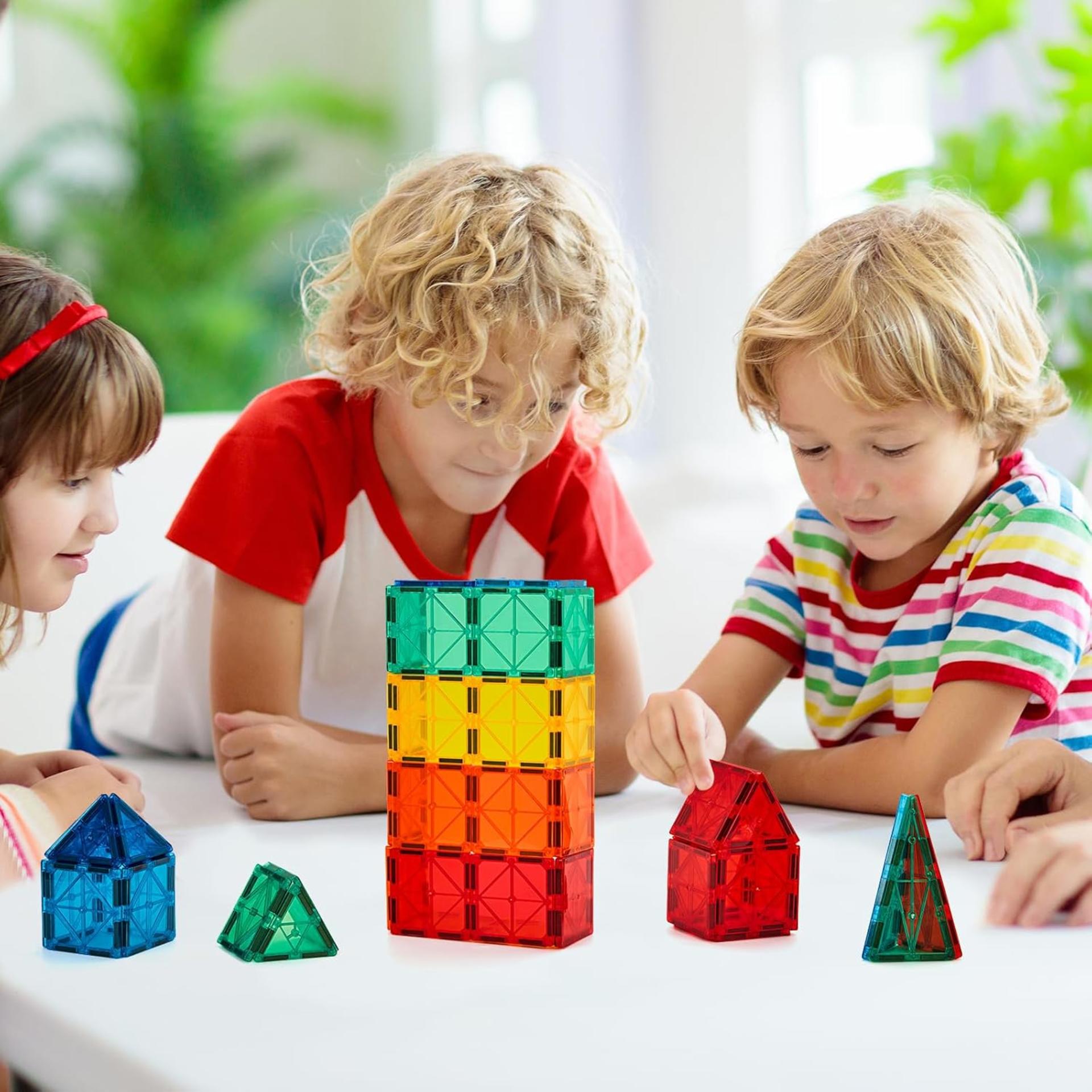 110PCS Magnetic Tiles Building Set, STEM Construction Blocks for Kids, Montessori Learning Toys - 2
