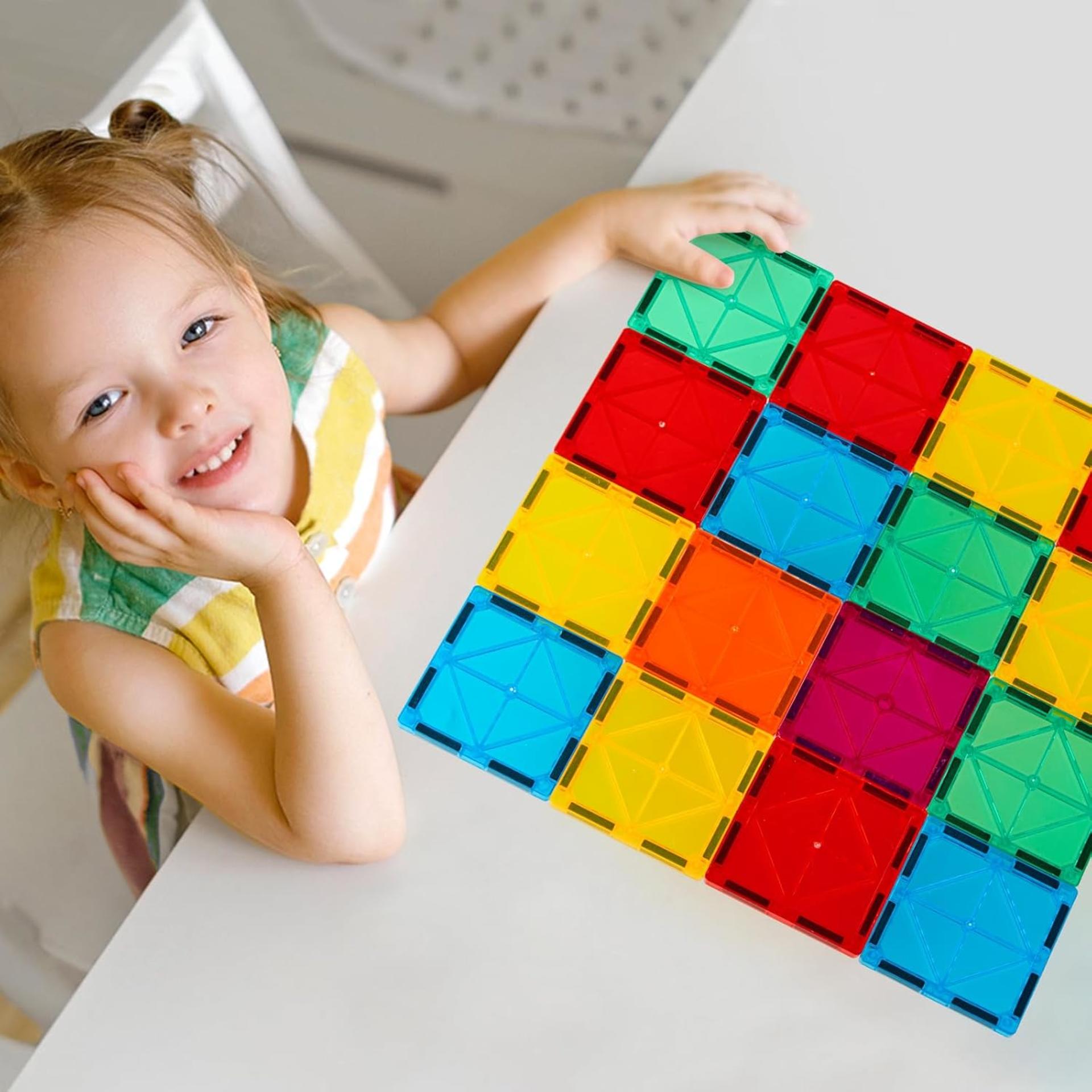 110PCS Magnetic Tiles Building Set, STEM Construction Blocks for Kids, Montessori Learning Toys - 6