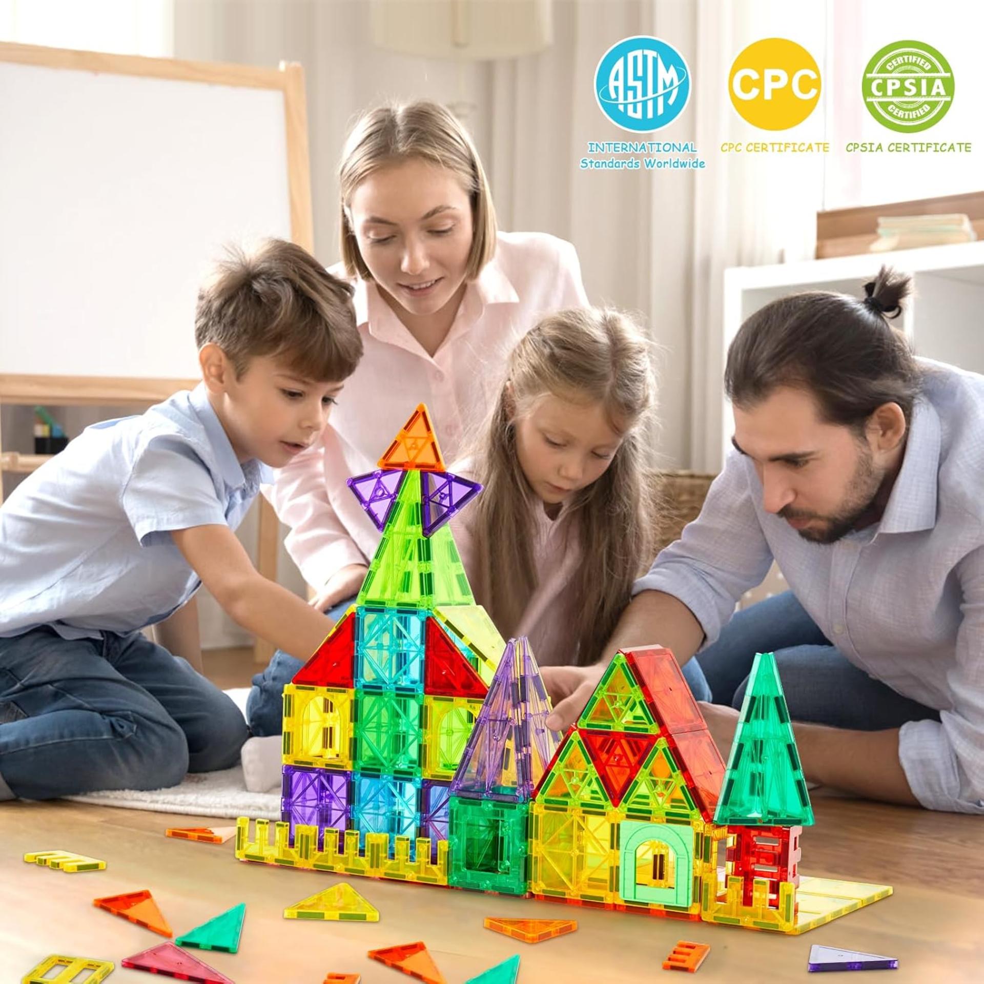 100 PCS Magnetic Building Tiles, STEM Educational Stacking Blocks with Storage Bag for Kids - 3