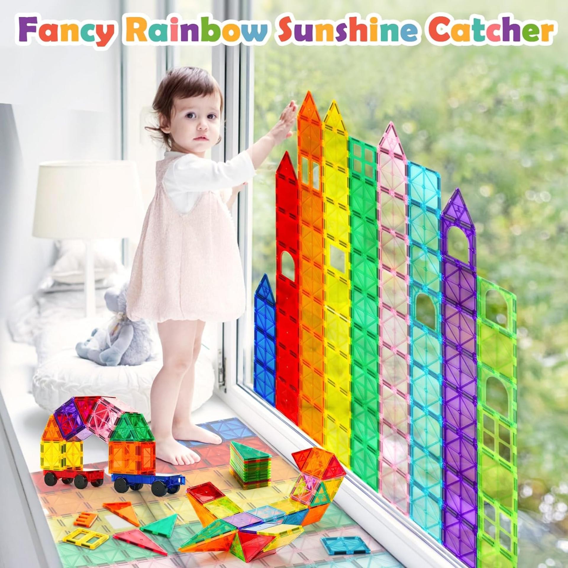 100 PCS Magnetic Building Tiles, STEM Educational Stacking Blocks with Storage Bag for Kids - 6