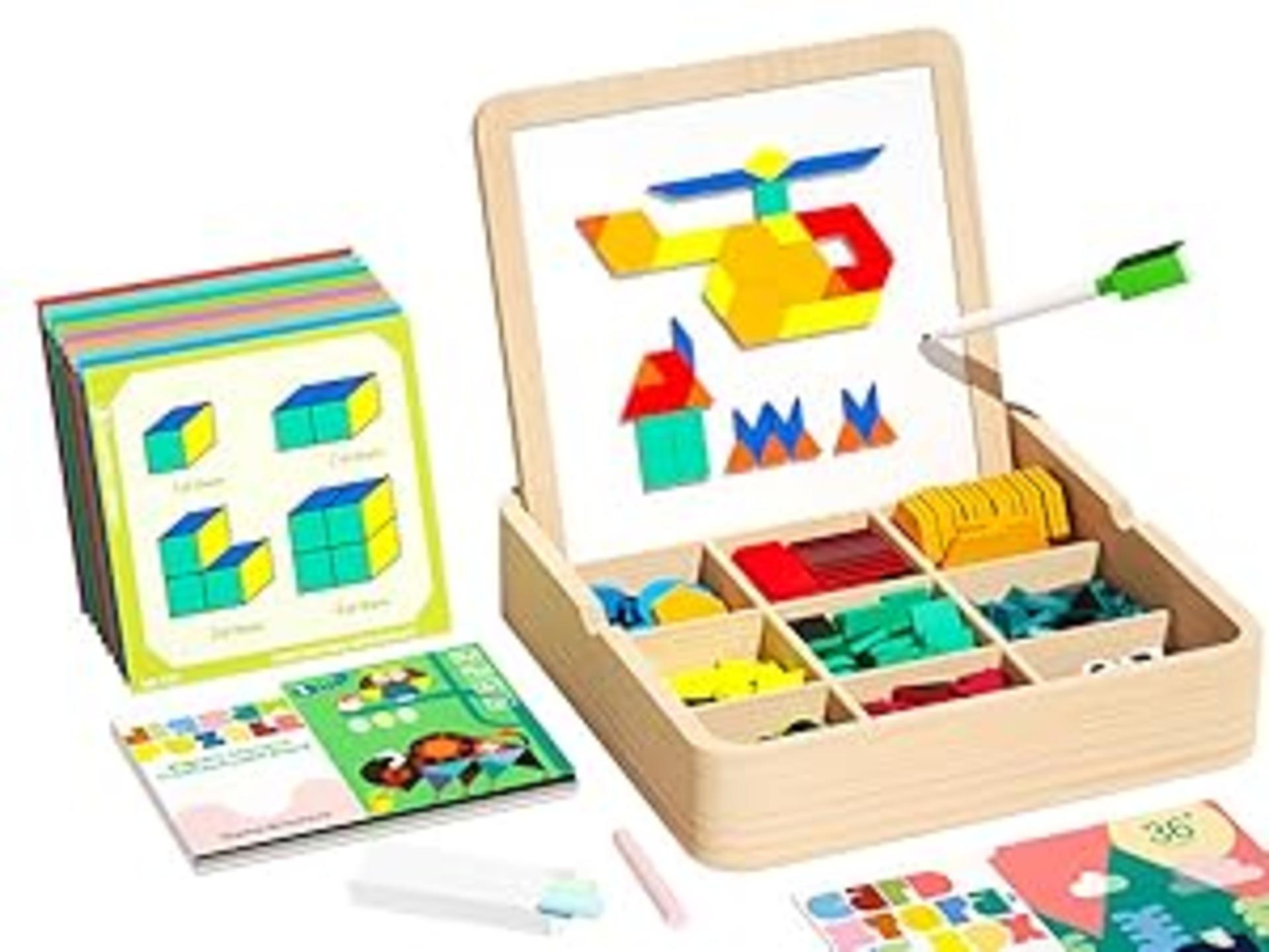 248 Pcs Wooden Magnetic Pattern Block Set with Cards & Pen, Montessori STEM Tangram Puzzle for Kids detail 7