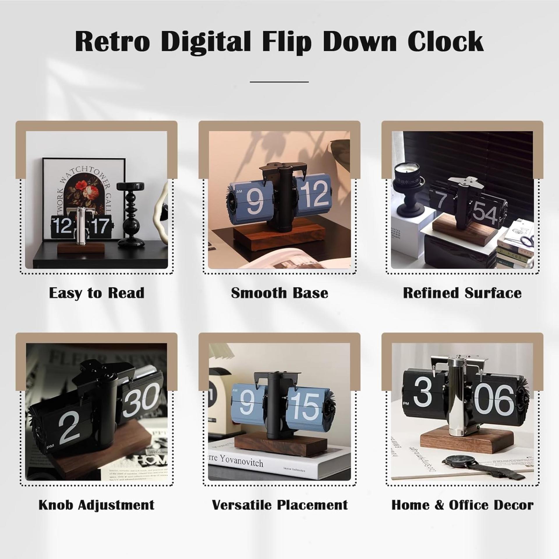 Retro Digital Flip Down Clock with Black Walnut Base, Mechanical Internal Gear Operated Desk Clock - 2