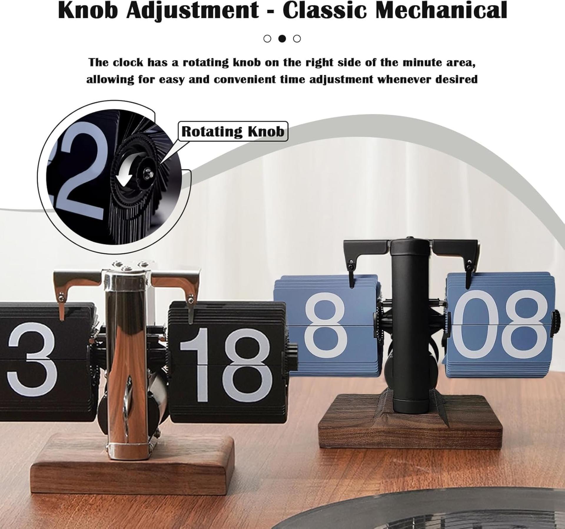 Retro Digital Flip Down Clock with Black Walnut Base, Mechanical Internal Gear Operated Desk Clock - 3