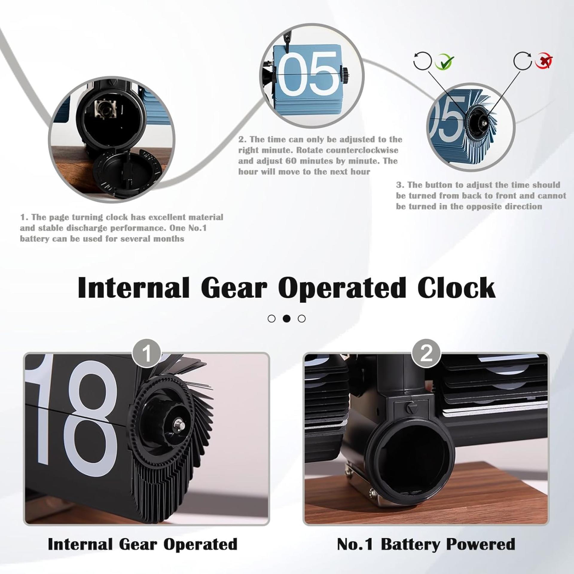 Retro Digital Flip Down Clock with Black Walnut Base, Mechanical Internal Gear Operated Desk Clock - 4