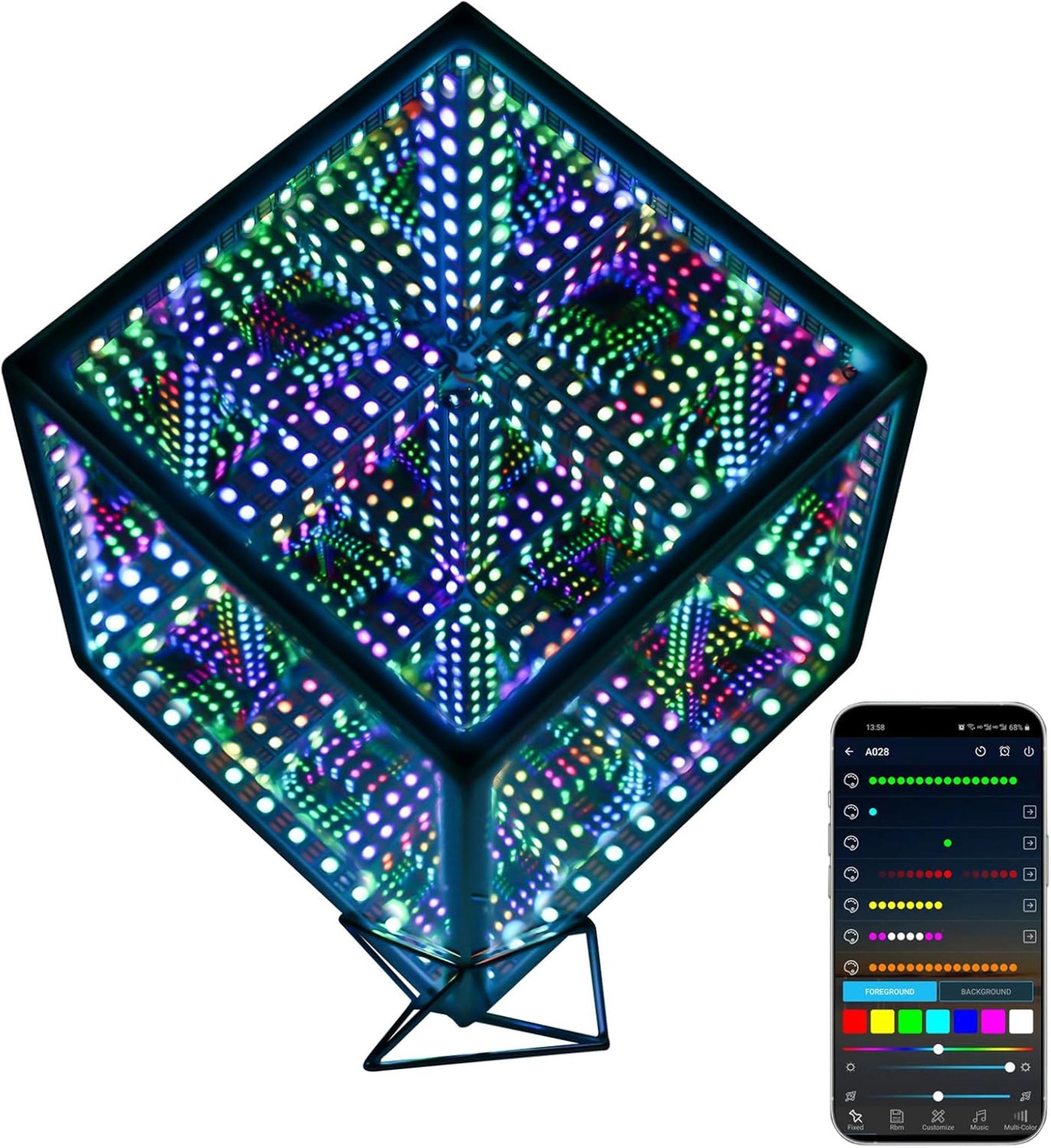 Infinity Mirror Hyper Cube Table Lamp, Music-Sync APP-Controlled RGB Ambient Night Light - 1