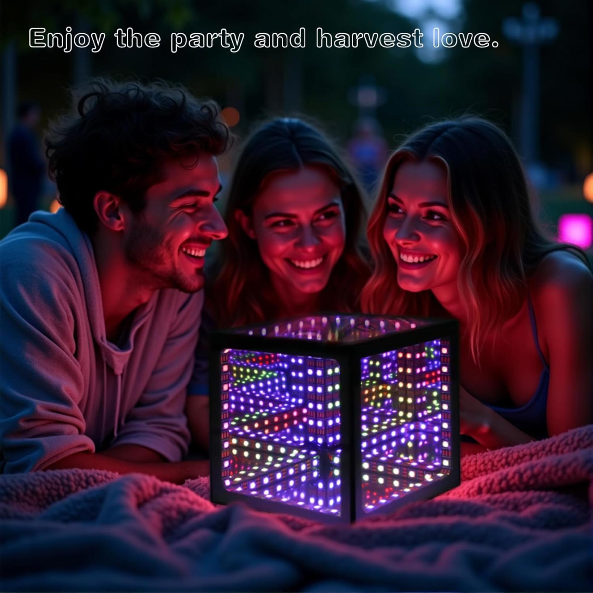 Infinity Mirror Hyper Cube Table Lamp, Music-Sync APP-Controlled RGB Ambient Night Light - 3