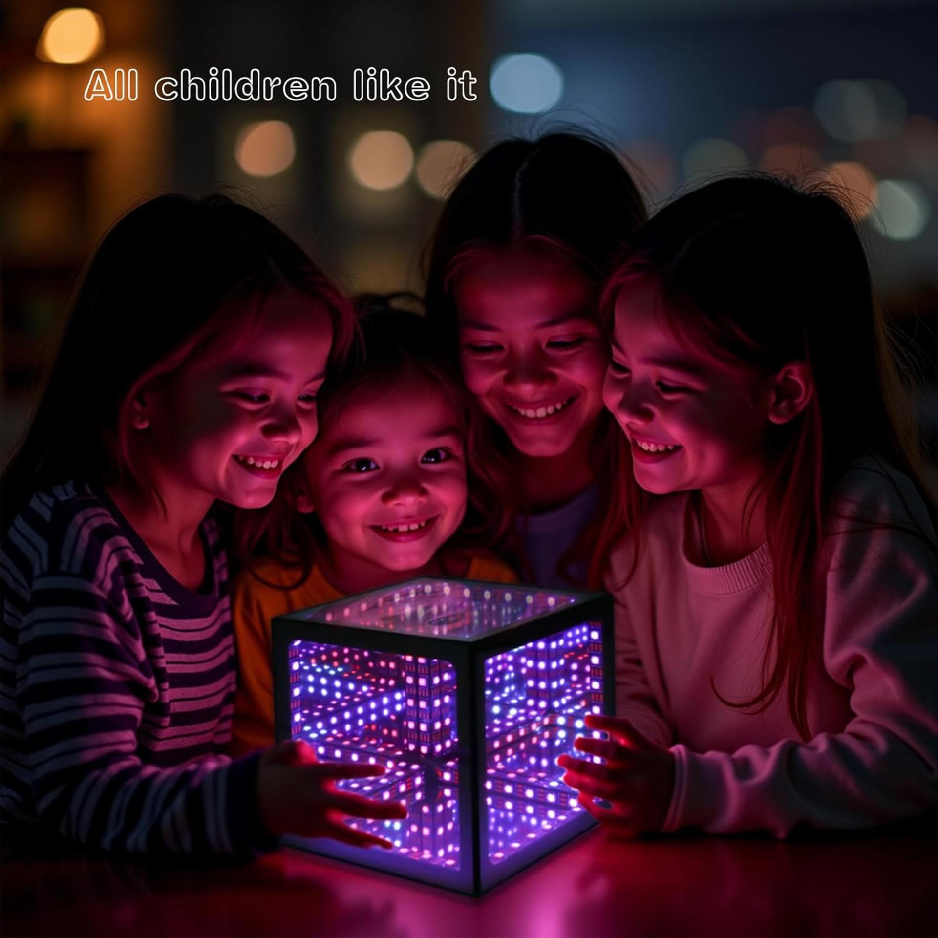 Infinity Mirror Hyper Cube Table Lamp, Music-Sync APP-Controlled RGB Ambient Night Light - 4