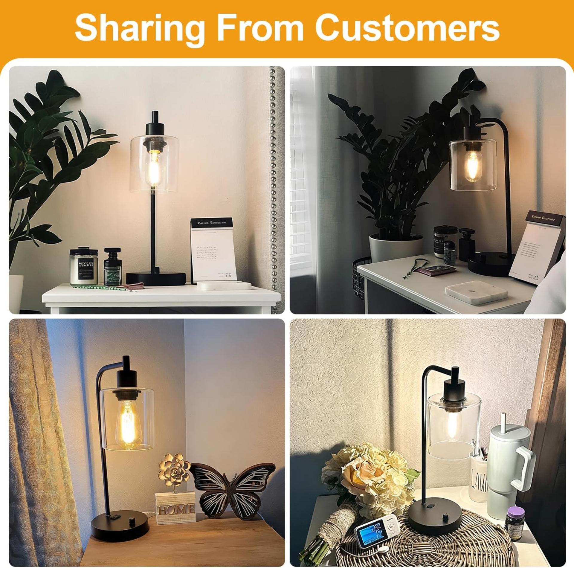 Set of 2 Industrial Table Lamps with USB C+A Ports, Stepless Dimmable Bedside Lamps with Glass Shade - 3