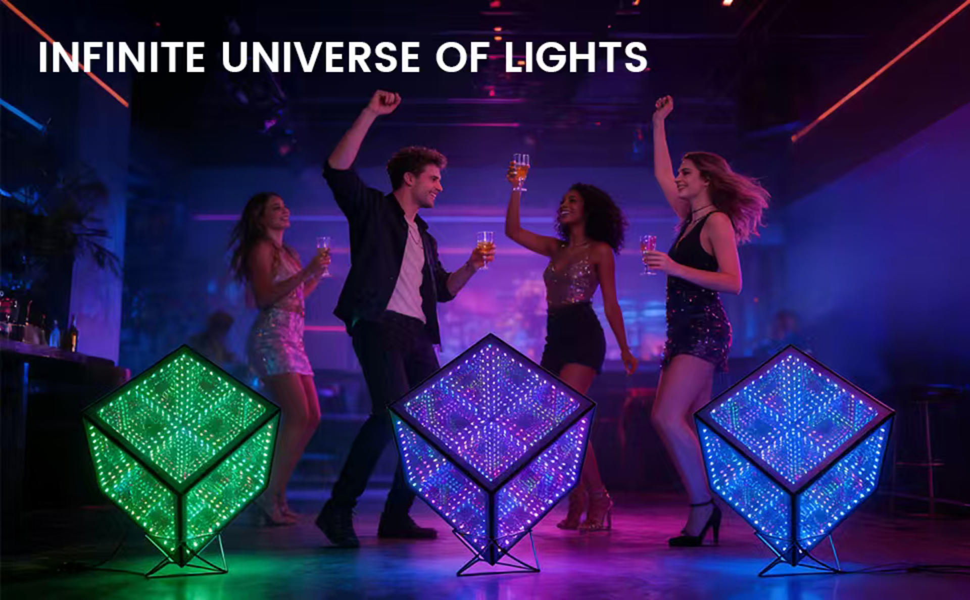 Infinity Mirror Hyper Cube Table Lamp, Music-Sync APP-Controlled RGB Ambient Night Light detail 1