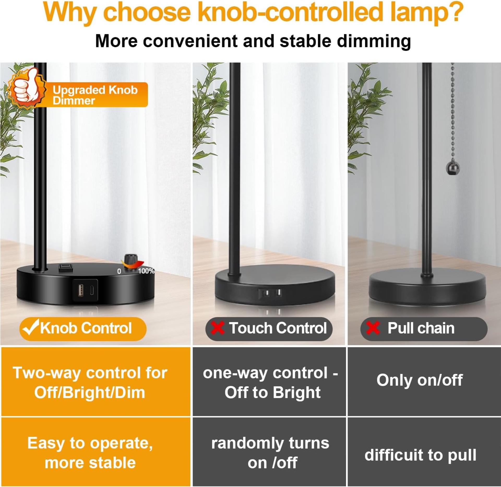 Set of 2 Industrial Table Lamps with USB C+A Ports, Stepless Dimmable Bedside Lamps with Glass Shade - 7