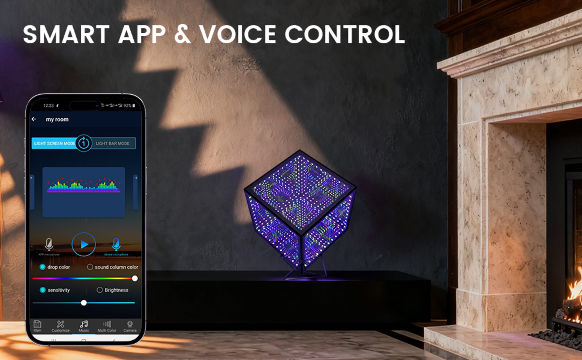 Infinity Mirror Hyper Cube Table Lamp, Music-Sync APP-Controlled RGB Ambient Night Light detail 4