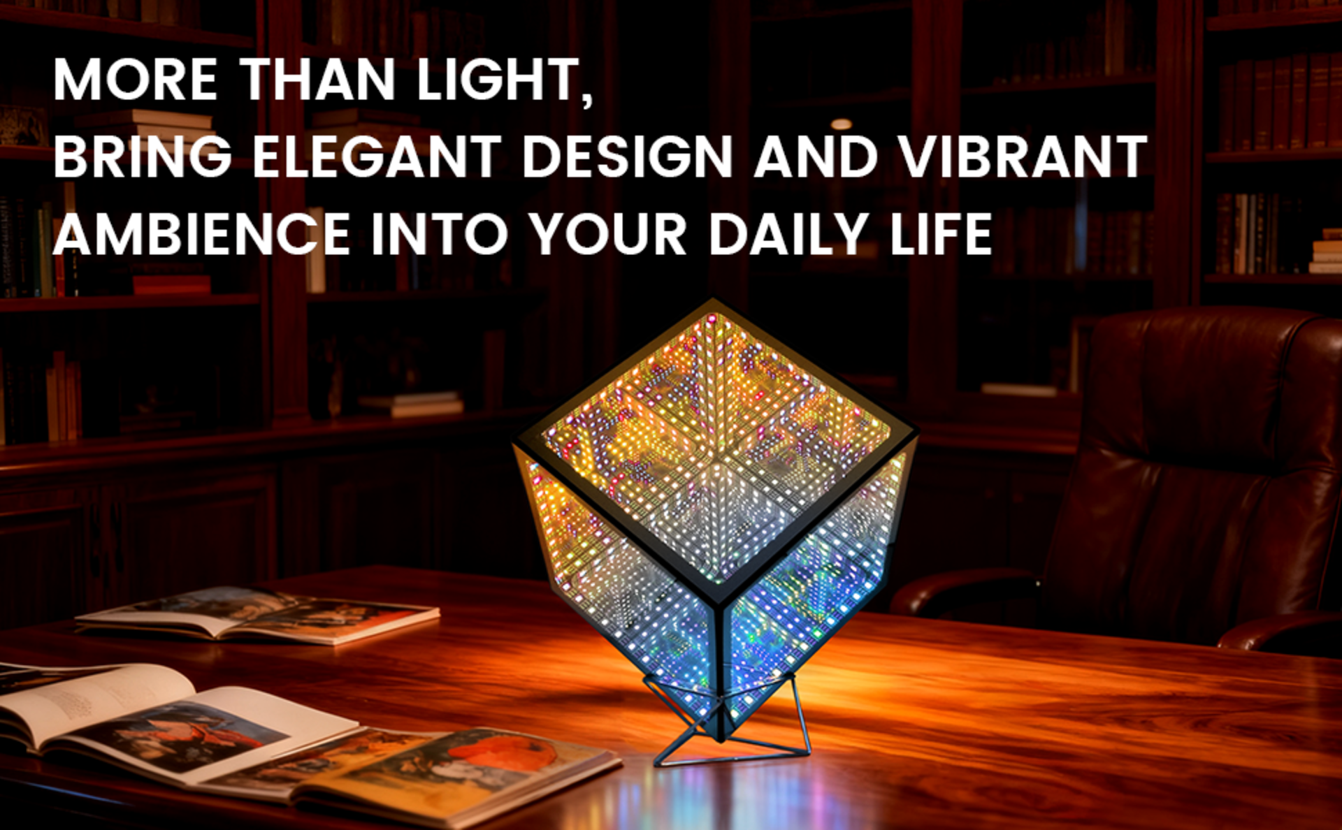 Infinity Mirror Hyper Cube Table Lamp, Music-Sync APP-Controlled RGB Ambient Night Light detail 3