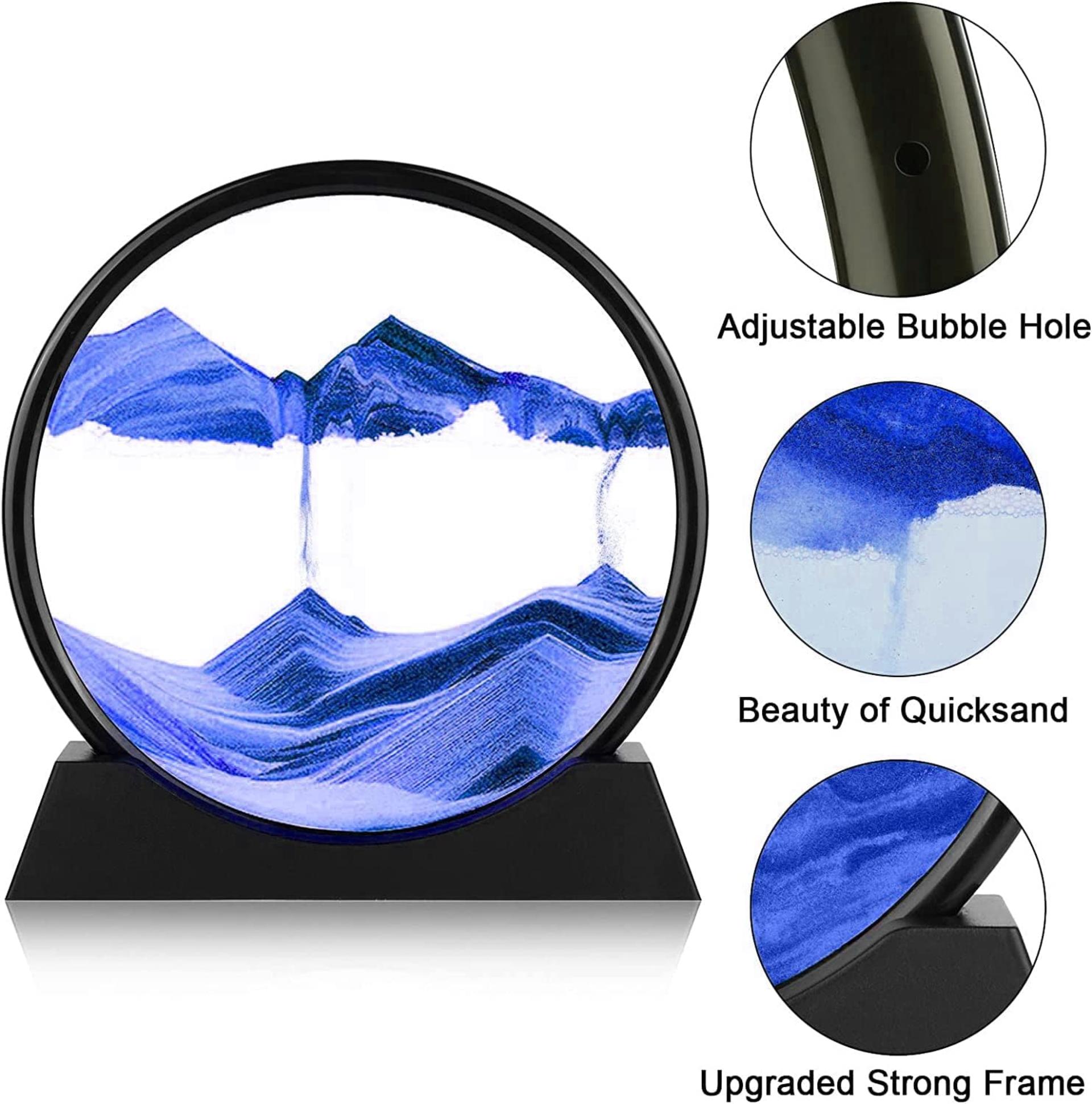 3D Dynamic Moving Sand Art Picture, Round Glass Deep Sea Sandscape for Home and Office Decor - 3