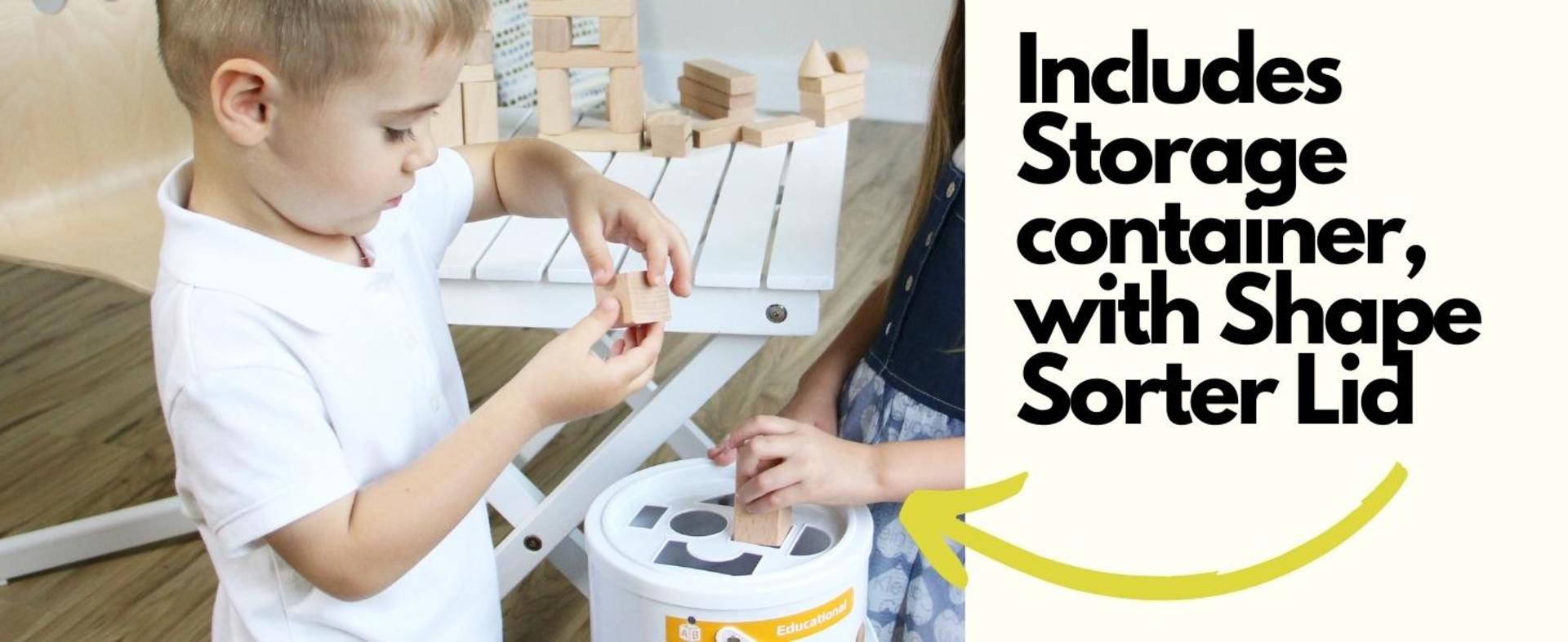 100 Pcs Natural Beech Wood Building Blocks with Shape Sorter Storage Bucket detail 2