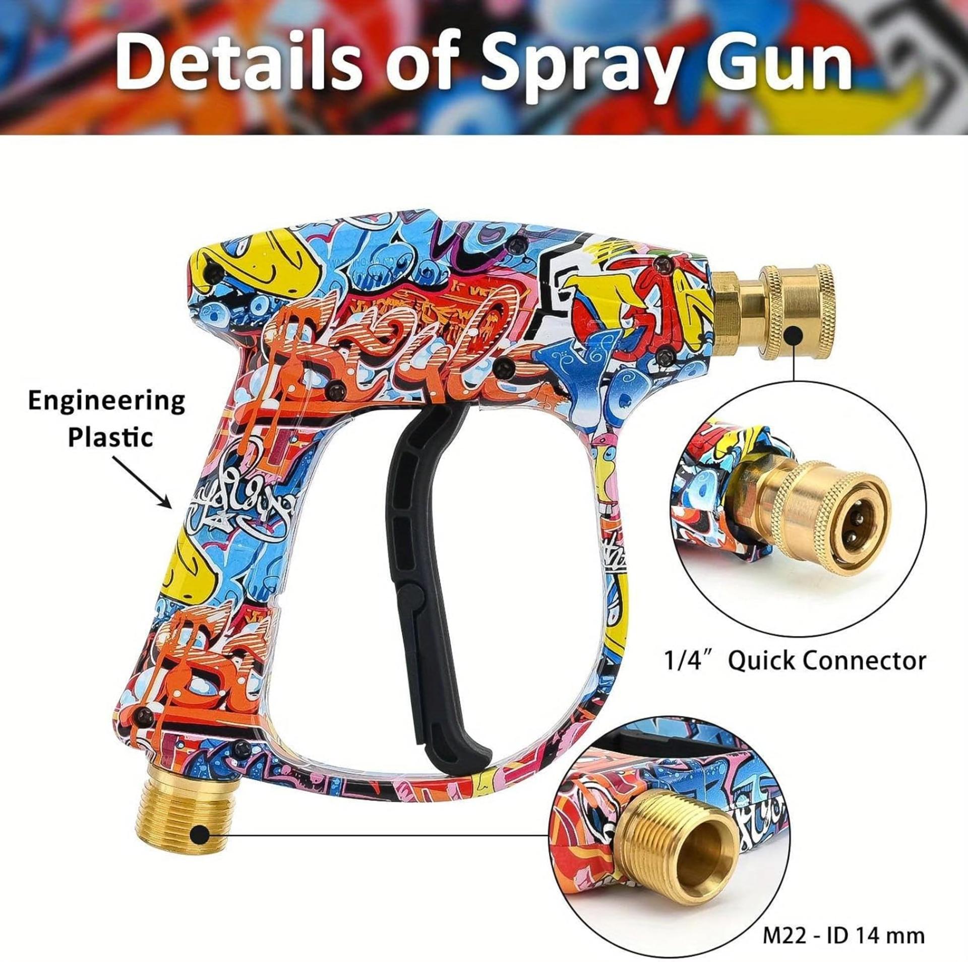 Pressure Washer Short Spray Gun with Foam Cannon, M22-14mm & 3/8'' Swivel, 5 Nozzle Tips - 3