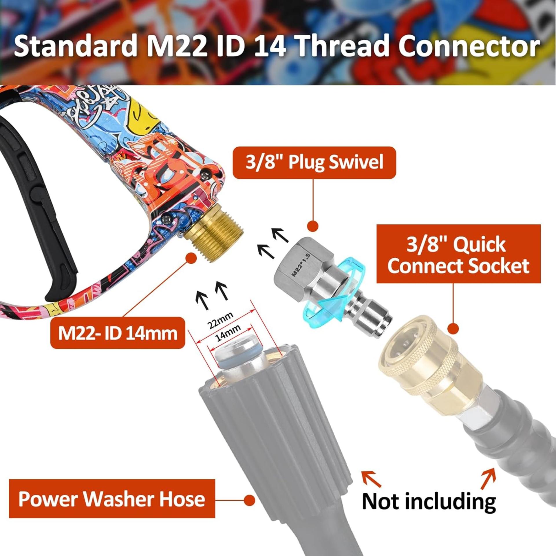 Pressure Washer Short Spray Gun with Foam Cannon, M22-14mm & 3/8'' Swivel, 5 Nozzle Tips - 4