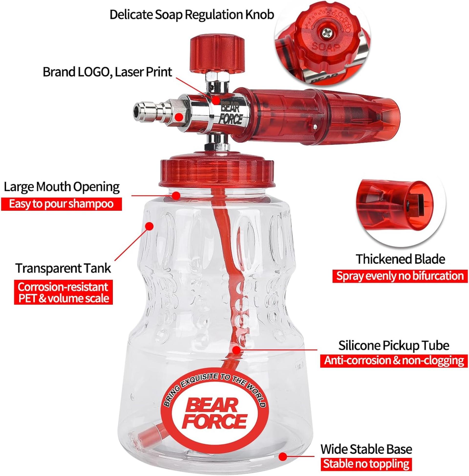 Pressure Washer Short Spray Gun with Foam Cannon, M22-14mm & 3/8'' Swivel, 5 Nozzle Tips - 5
