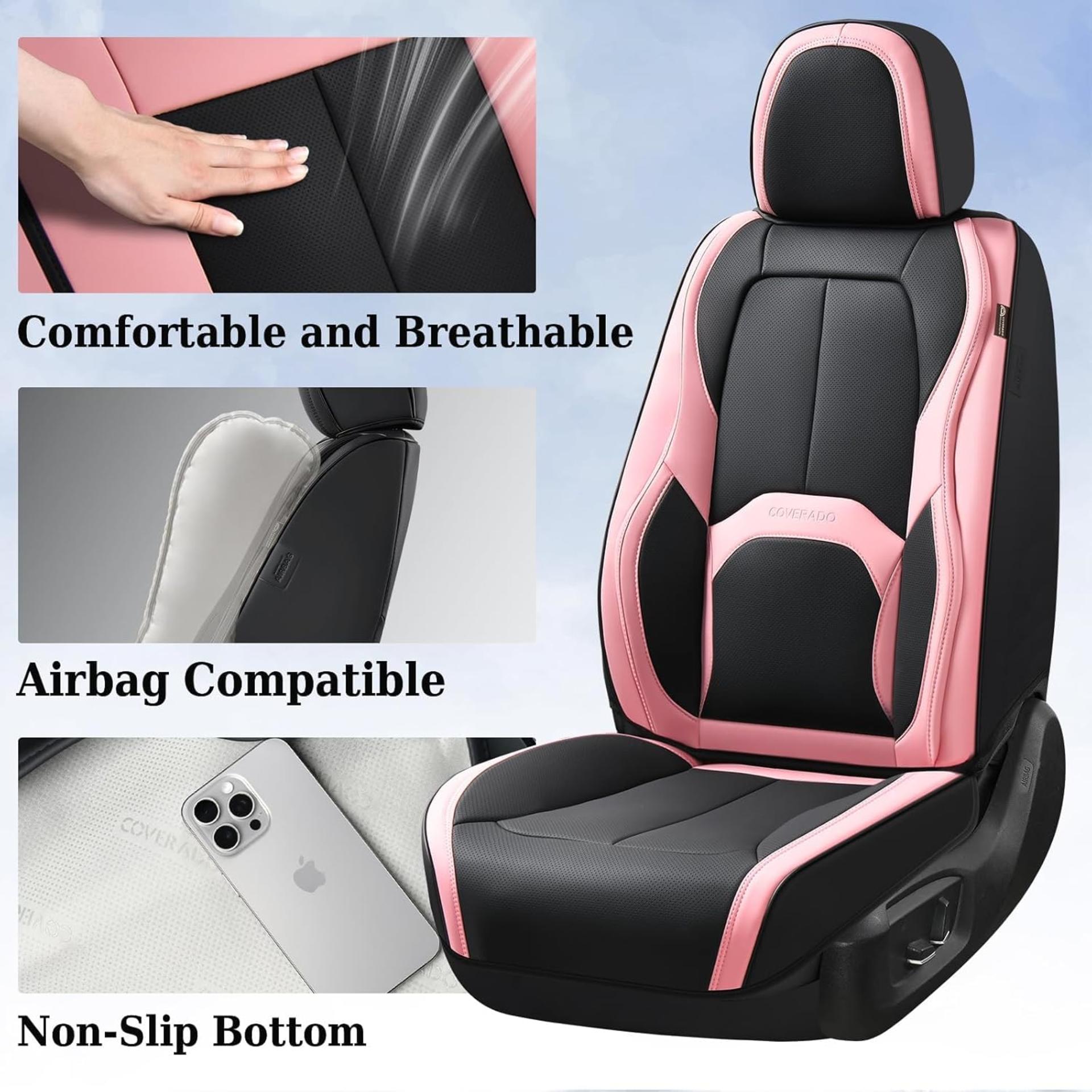 Nappa Leather Car Seat Covers Front Seats, Waterproof Universal Fit with Lumbar Support (Black & Pink) - 4