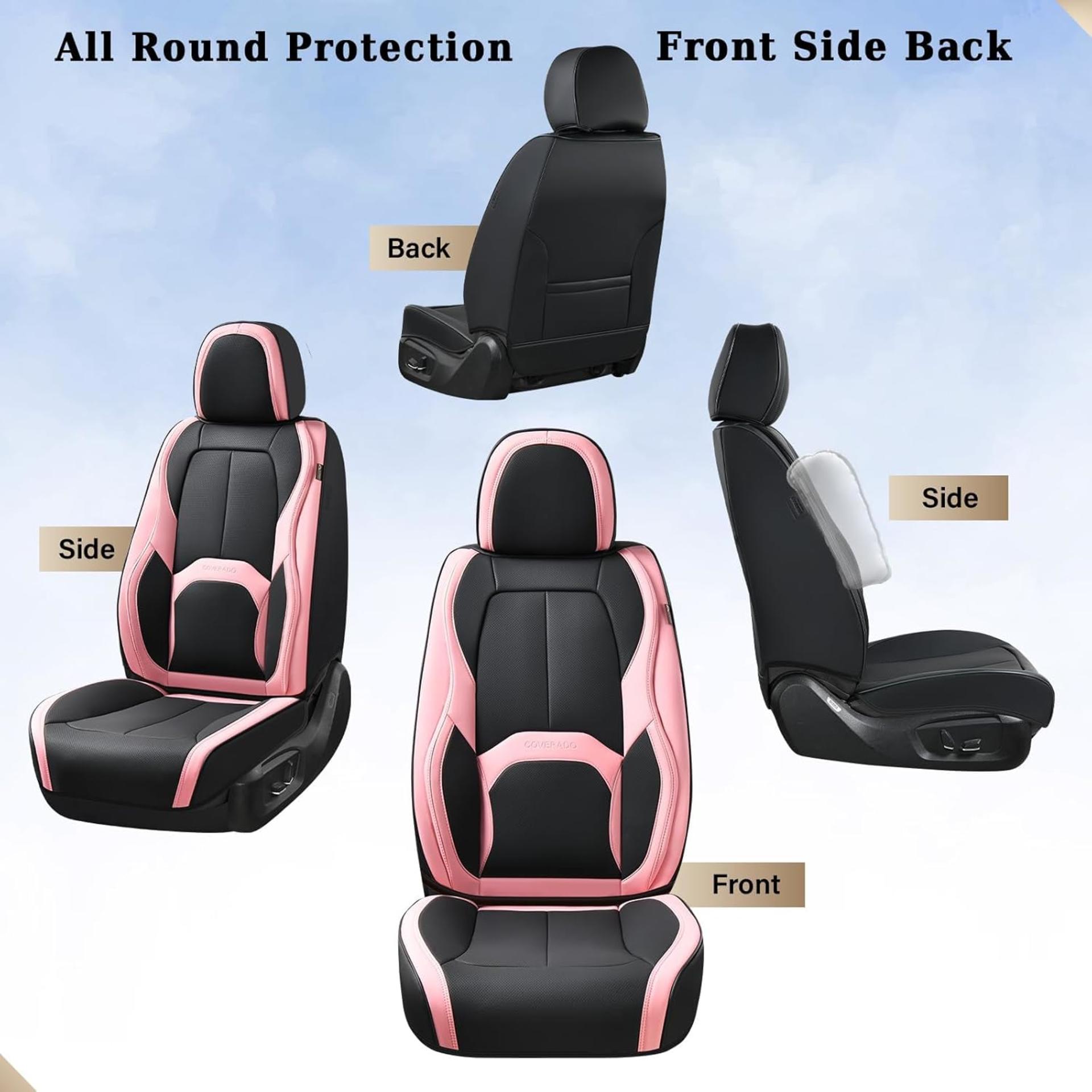 Nappa Leather Car Seat Covers Front Seats, Waterproof Universal Fit with Lumbar Support (Black & Pink) - 5