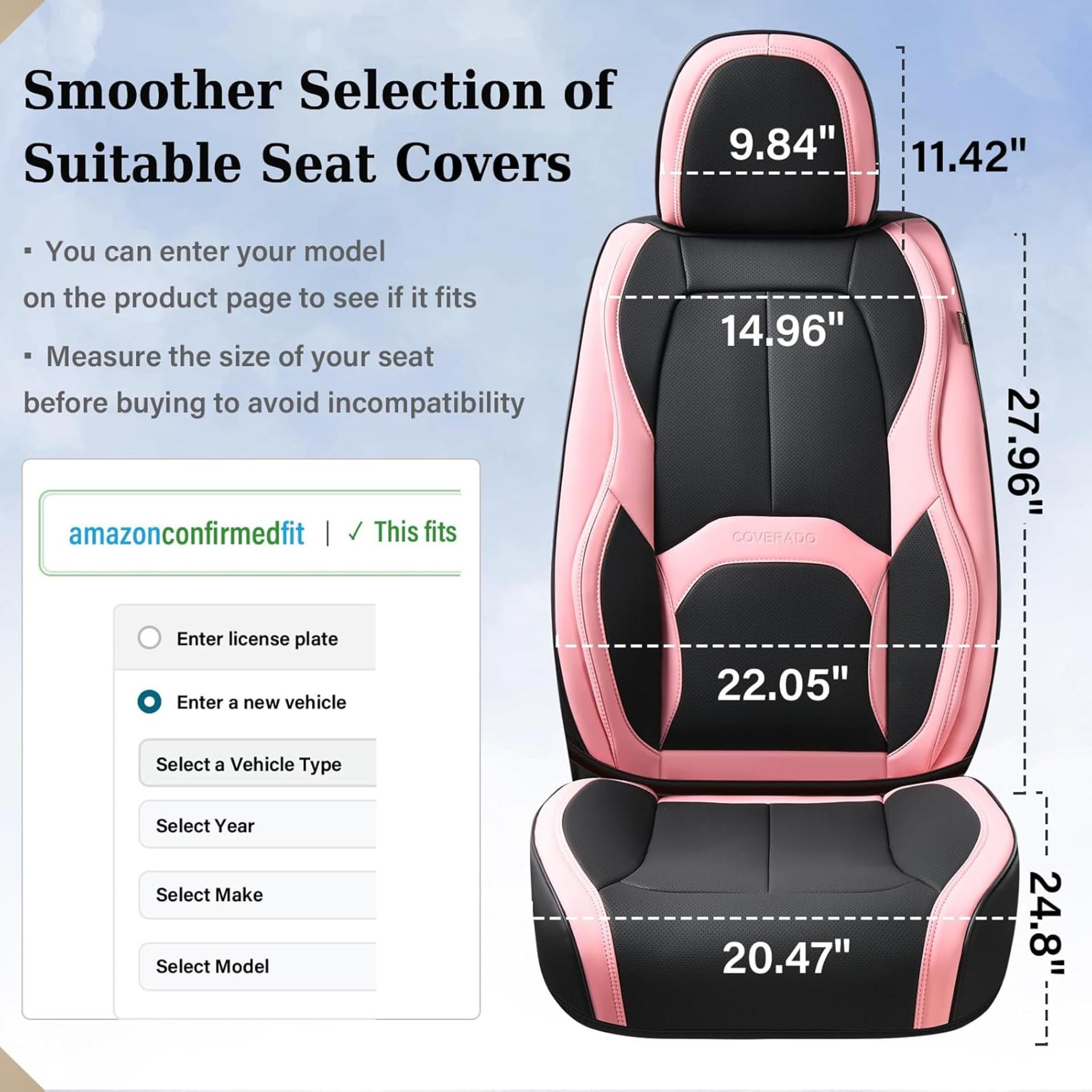 Nappa Leather Car Seat Covers Front Seats, Waterproof Universal Fit with Lumbar Support (Black & Pink) - 7