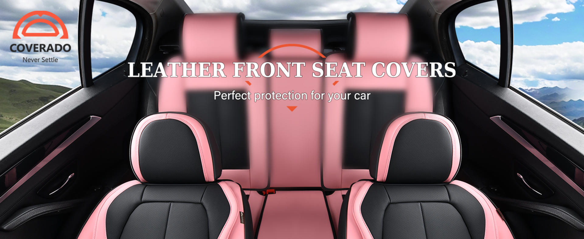 Nappa Leather Car Seat Covers Front Seats, Waterproof Universal Fit with Lumbar Support (Black & Pink) detail 1