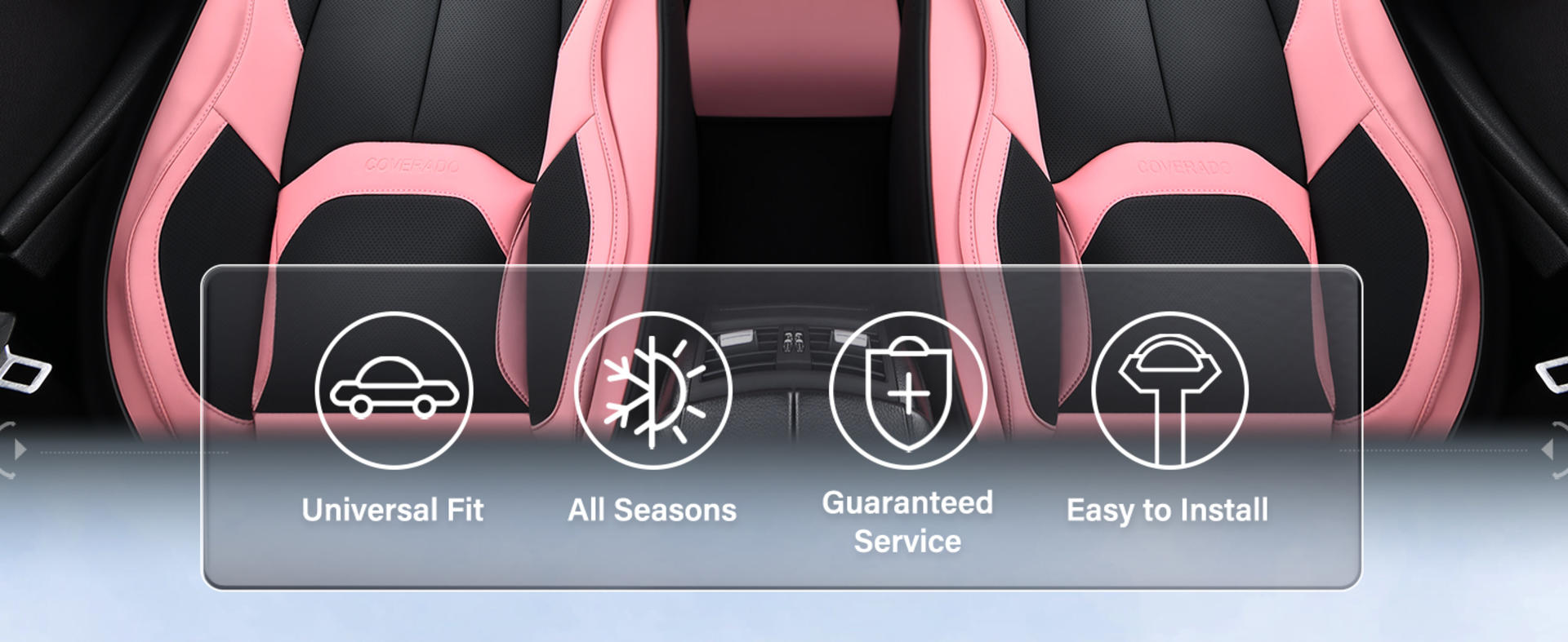Nappa Leather Car Seat Covers Front Seats, Waterproof Universal Fit with Lumbar Support (Black & Pink) detail 2