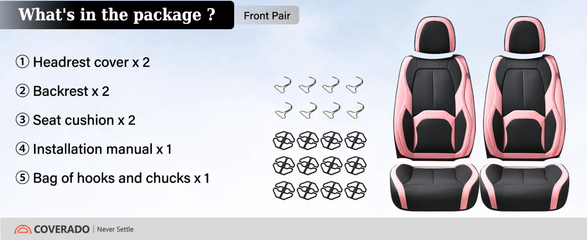Nappa Leather Car Seat Covers Front Seats, Waterproof Universal Fit with Lumbar Support (Black & Pink) detail 6