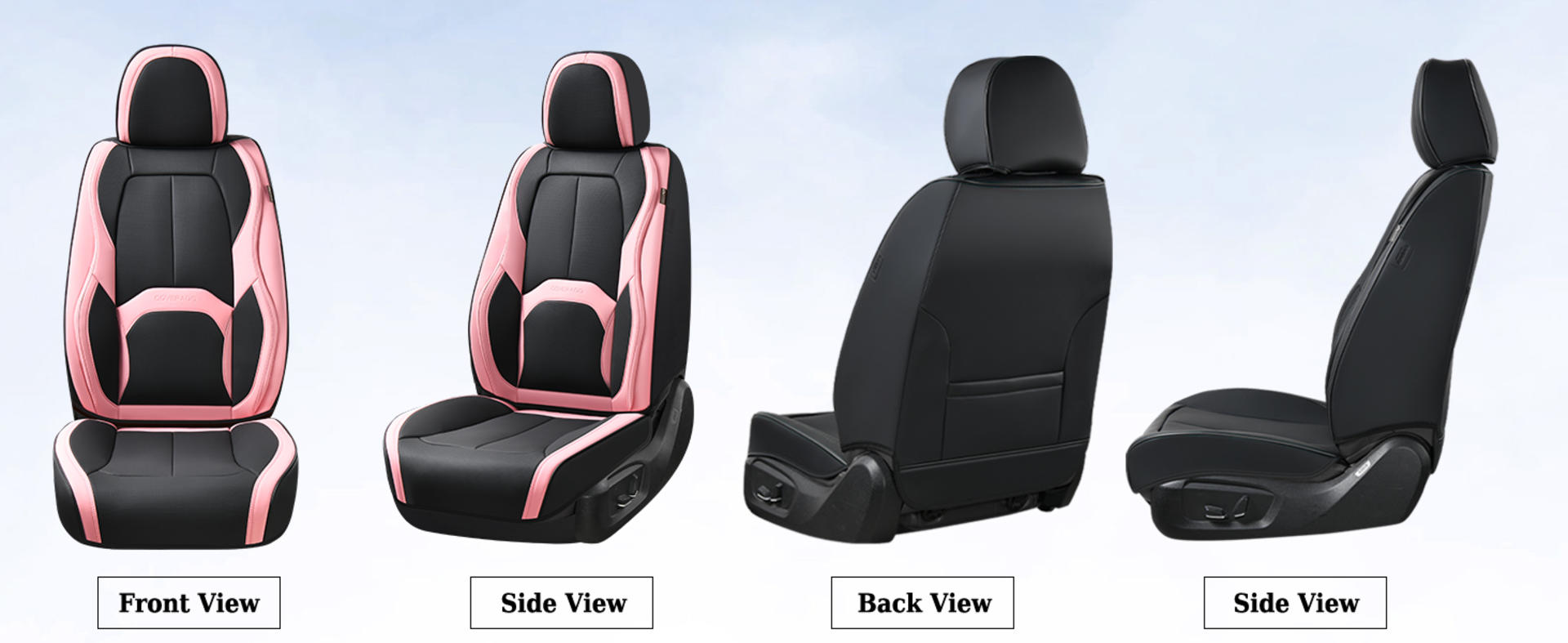 Nappa Leather Car Seat Covers Front Seats, Waterproof Universal Fit with Lumbar Support (Black & Pink) detail 8
