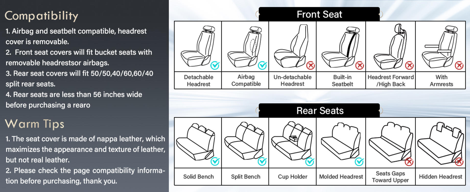 Nappa Leather Car Seat Covers Front Seats, Waterproof Universal Fit with Lumbar Support (Black & Pink) detail 12
