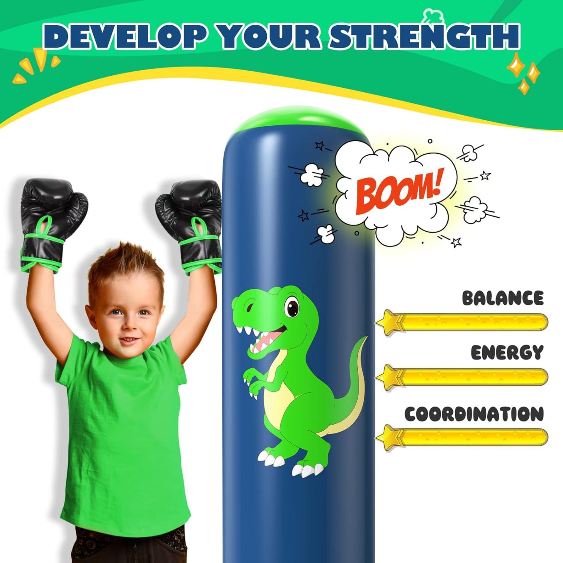 48 Inch Inflatable Dinosaur Punching Bag for Kids Ages 3-6, Stable Boxing Set for Karate and Taekwondo - 3