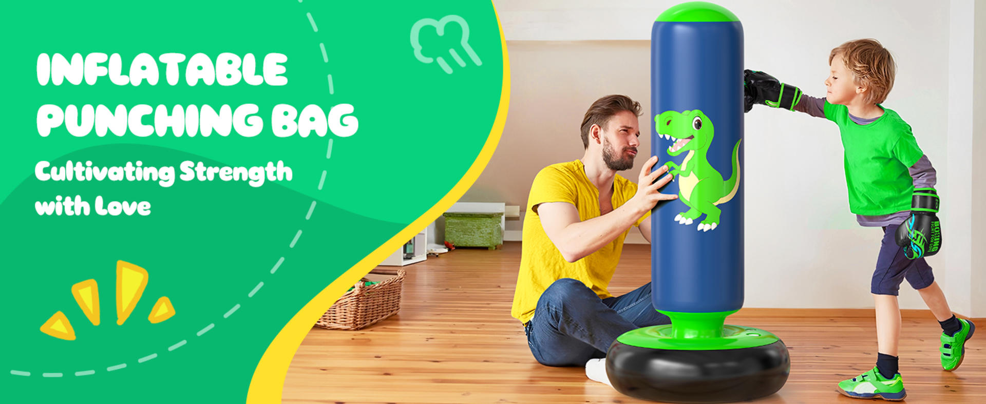 48 Inch Inflatable Dinosaur Punching Bag for Kids Ages 3-6, Stable Boxing Set for Karate and Taekwondo detail 2
