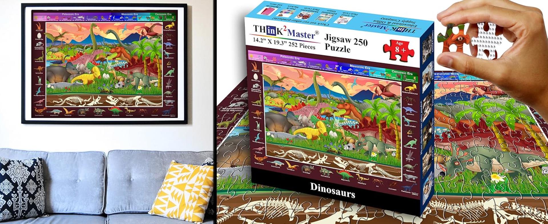 Colorful Dinosaurs 250 Pieces Jigsaw Puzzle for Kids and Adults, 14.2” X 19.3” detail 1