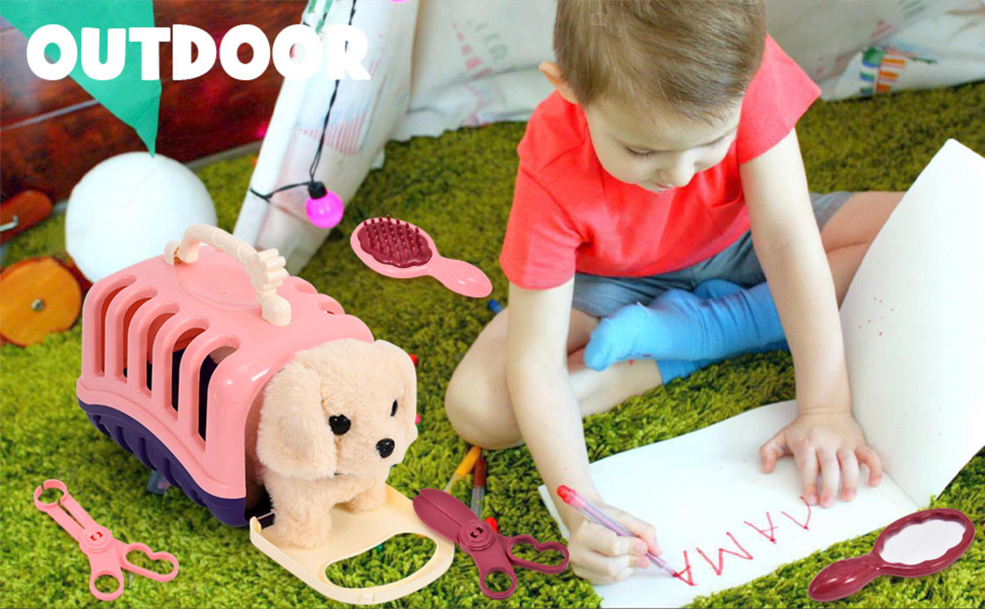 13Pcs Electronic Interactive Stuffed Dog Plush Toy Set with Carrier and Pet Care Accessories detail 11