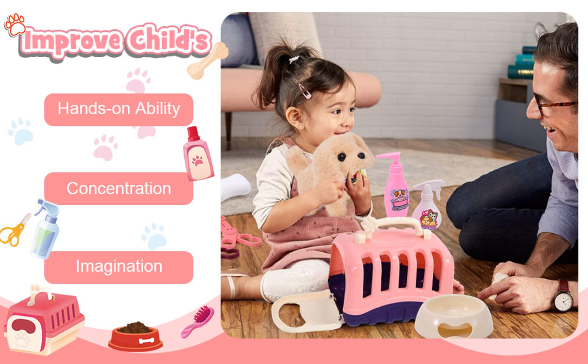 13Pcs Electronic Interactive Stuffed Dog Plush Toy Set with Carrier and Pet Care Accessories detail 12