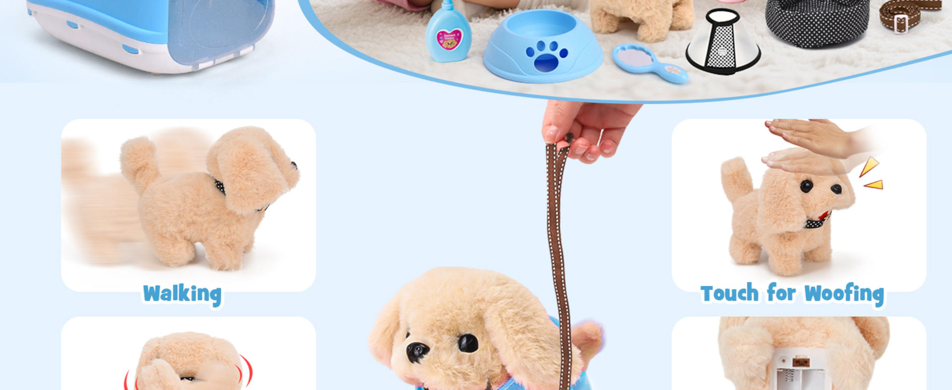 14pcs Robot Dog Toy Set for Kids, Interactive Electronic Plush Puppy with Carrier & Vet Accessories detail 2