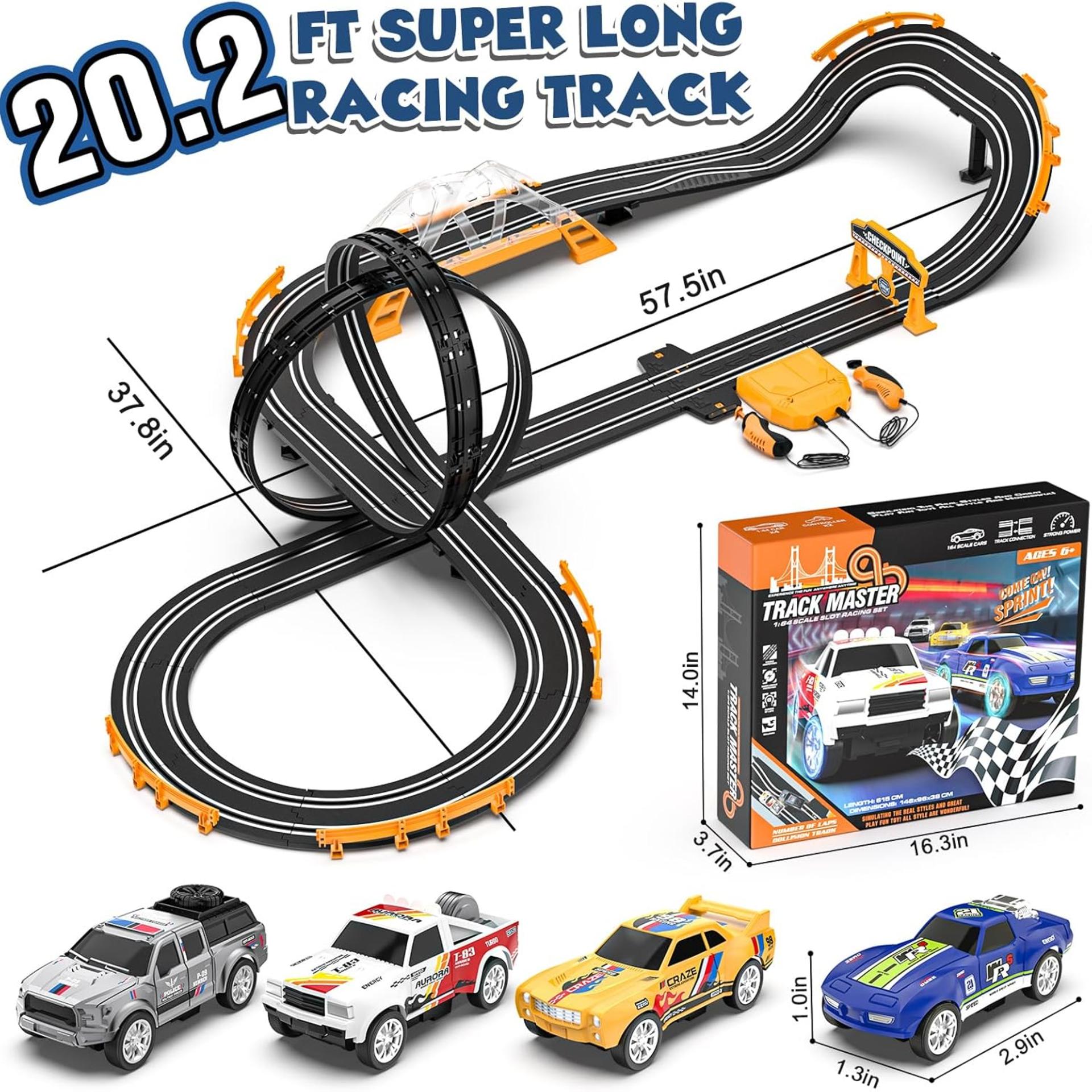 Slot Car Race Track Set with 4 Cars, 20.2ft Electric Track with 360° Loops and LED Bridge - 7