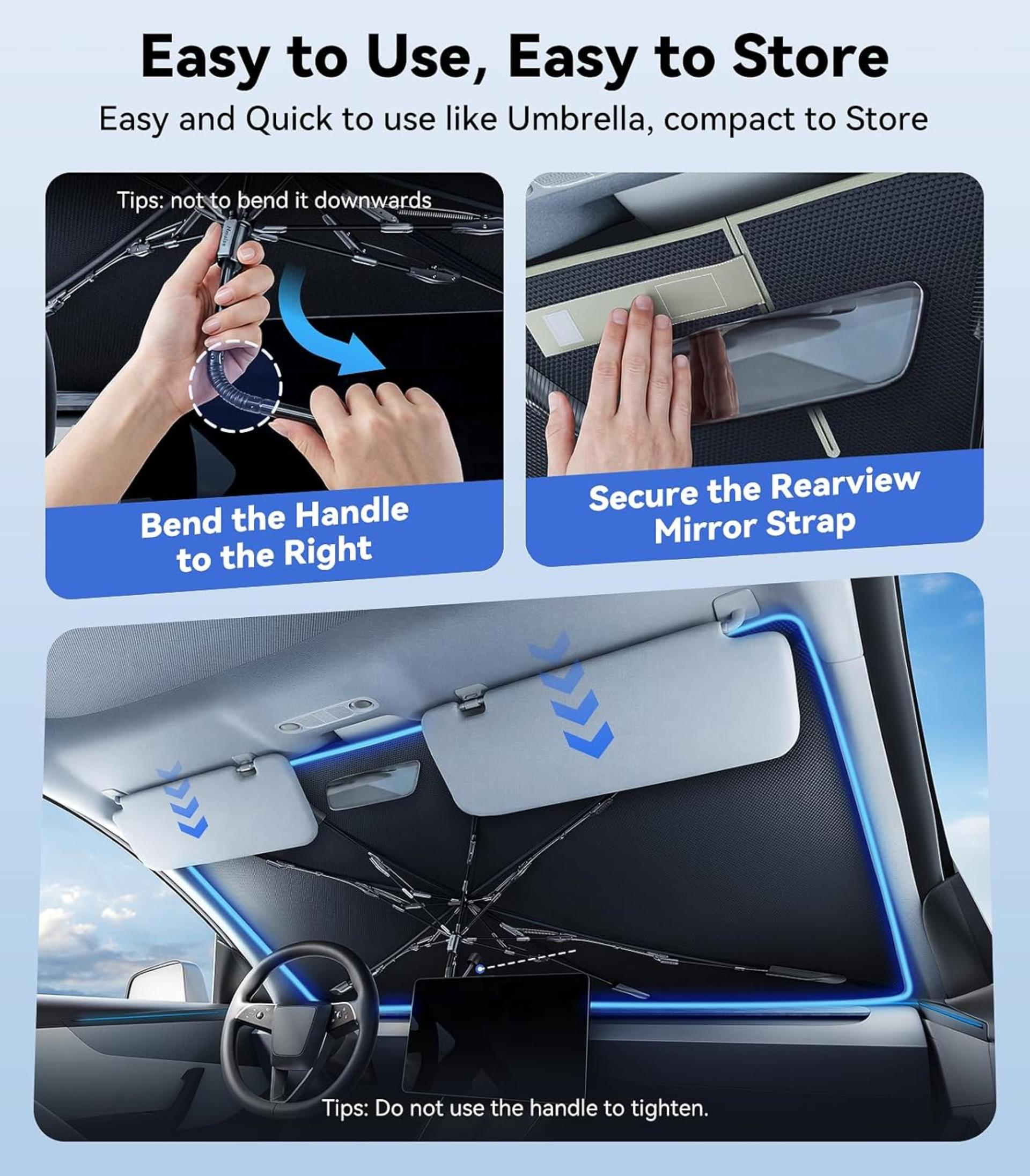 [Upgraded] Windshield Sun Shade Umbrella - Vinyl Coating Heat Shield, Spring Structure Edge, 56" L x 31" W - 6