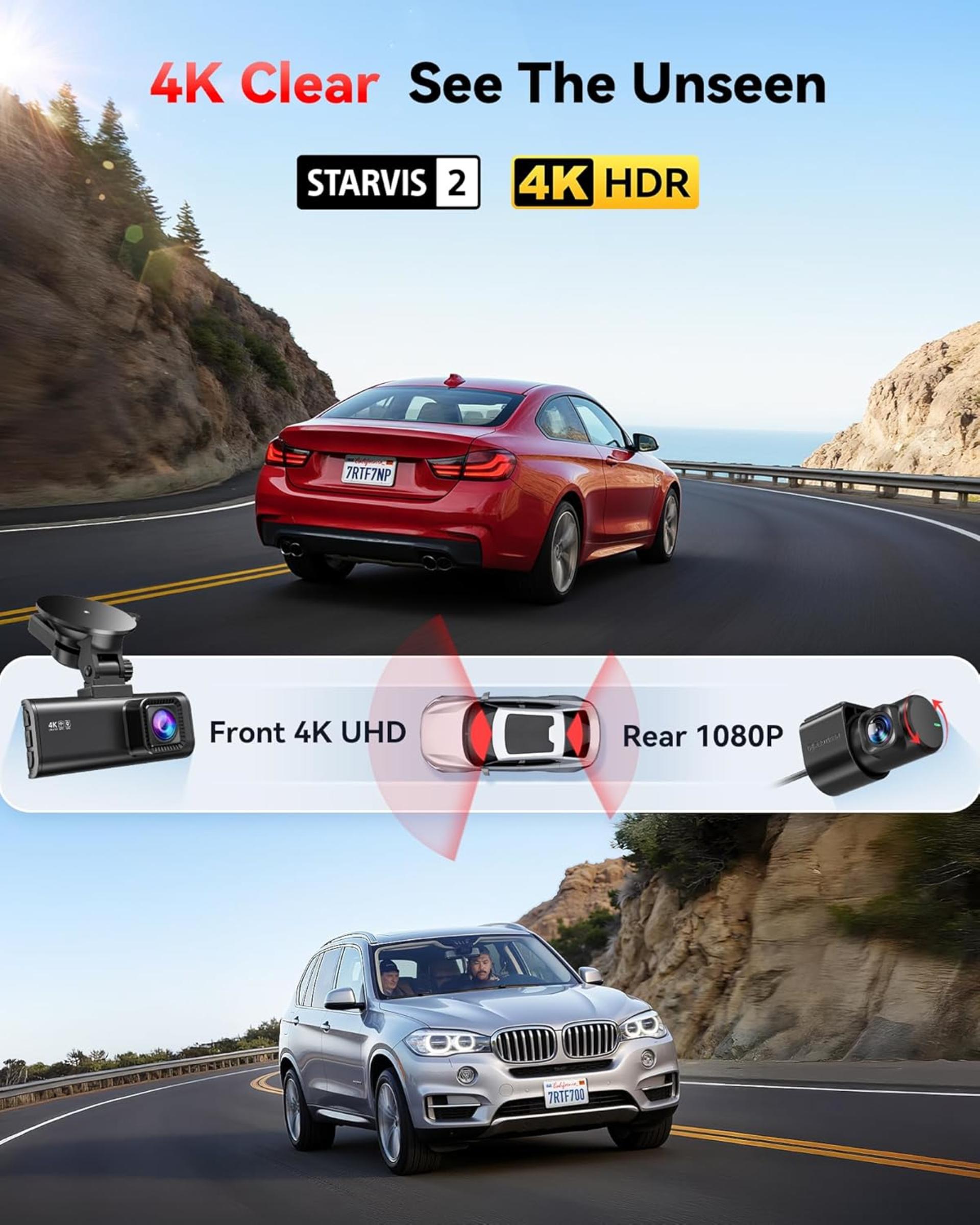 4K Dash Cam Front and Rear with STARVIS 2 Sensor, 5.8GHz WiFi, GPS, and 24H Parking Mode - 2