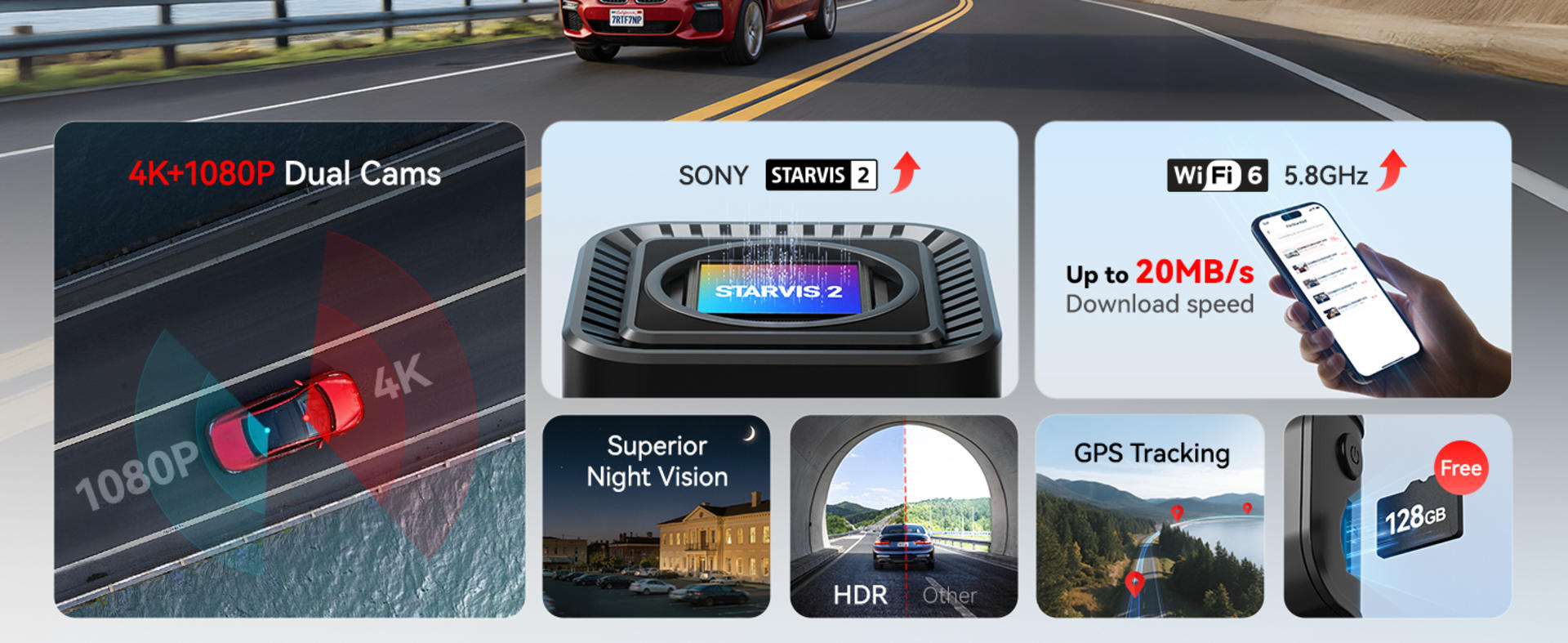 4K Dash Cam Front and Rear with STARVIS 2 Sensor, 5.8GHz WiFi, GPS, and 24H Parking Mode detail 2