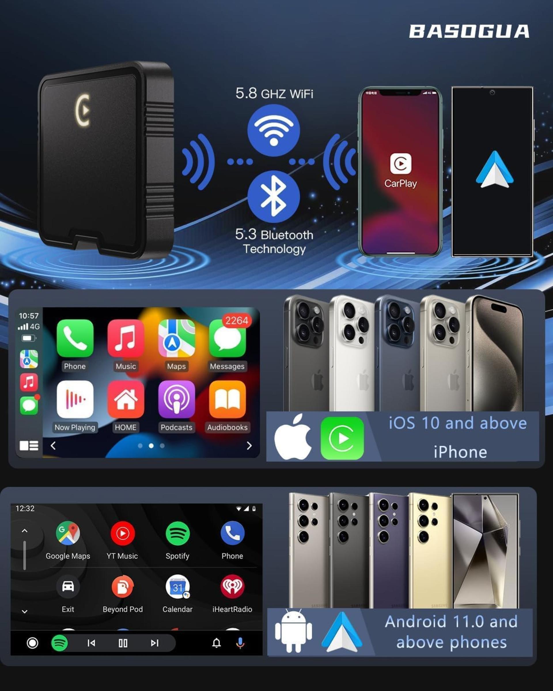 Wireless CarPlay & Android Auto AI Box with YouTube, Netflix, and 5.8GHz WiFi - 4