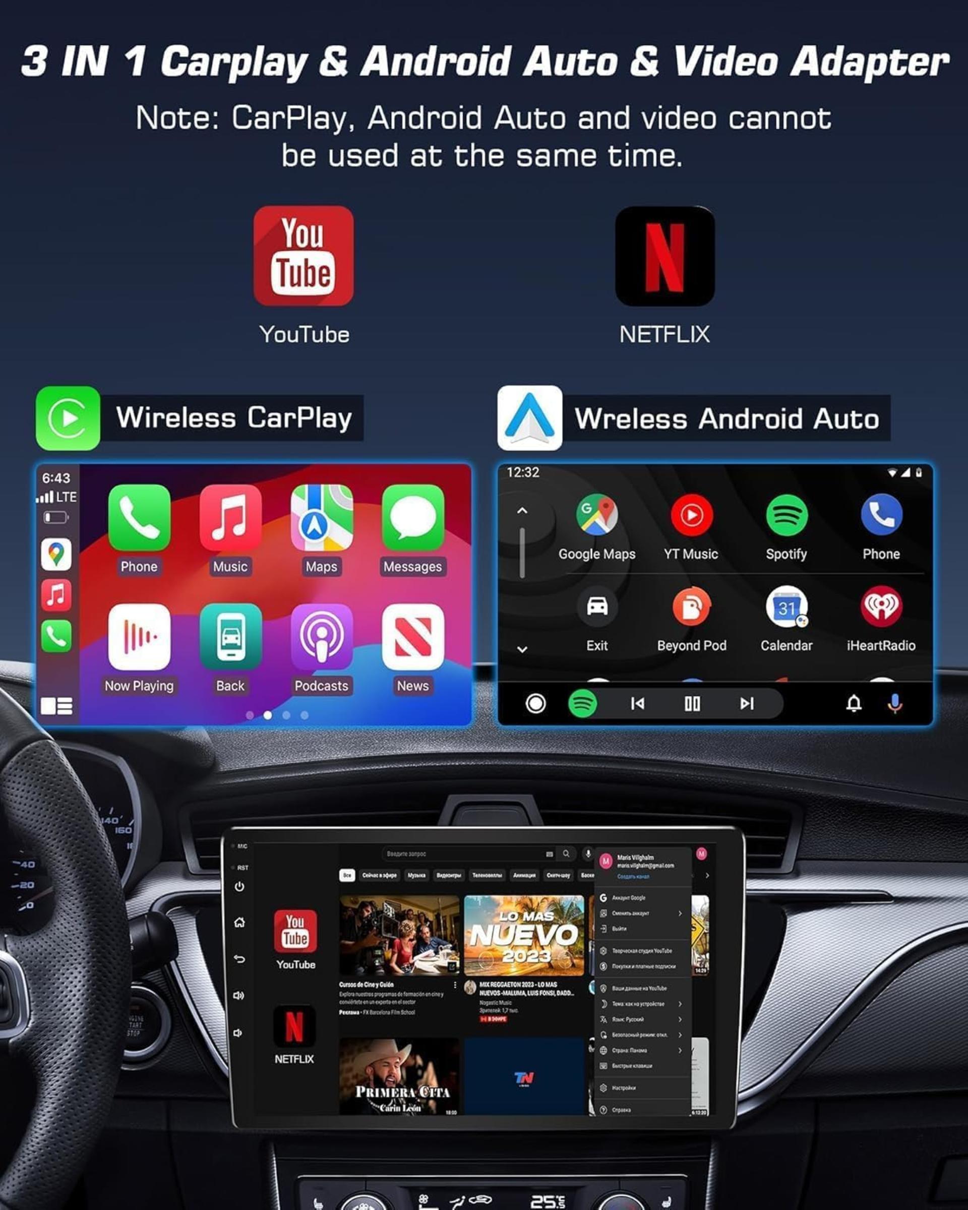 Wireless CarPlay & Android Auto AI Box with YouTube, Netflix, and 5.8GHz WiFi - 3