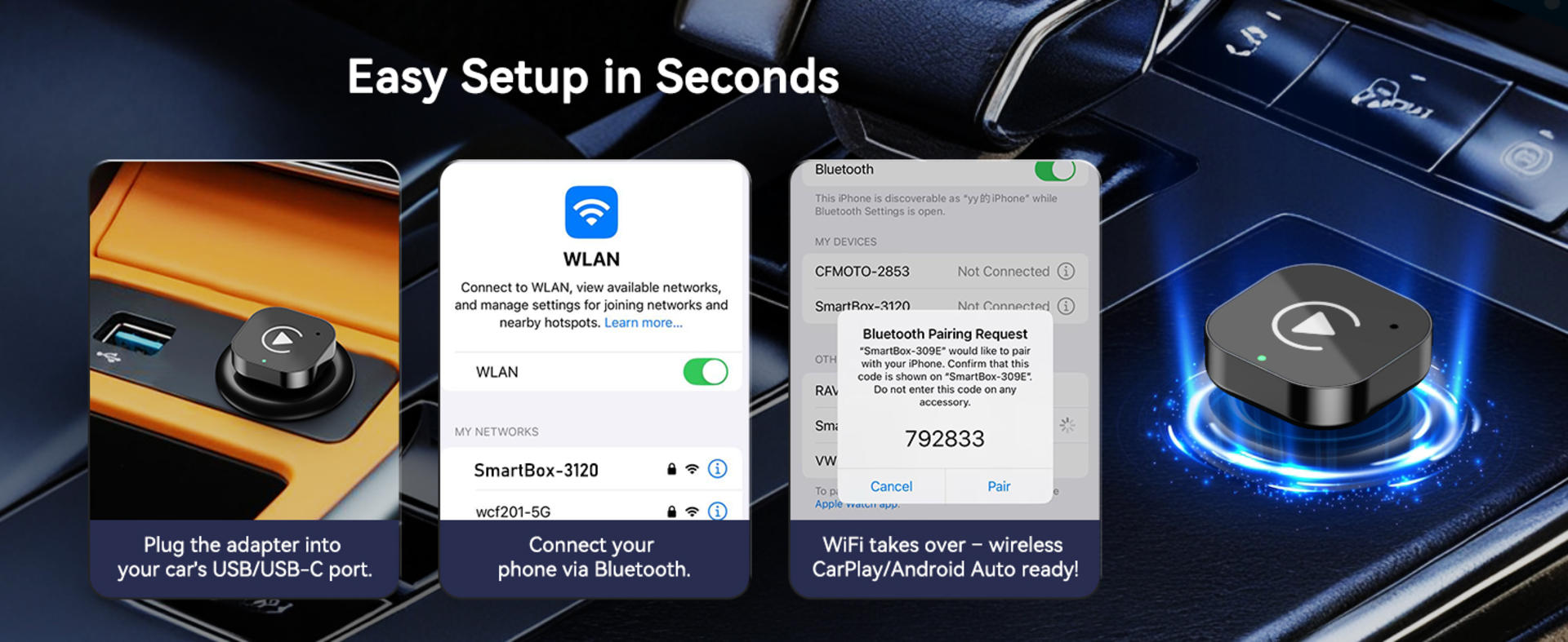 USB-C Wireless CarPlay & Android Auto Adapter, Plug-in Dongle for Factory Wired Systems detail 5