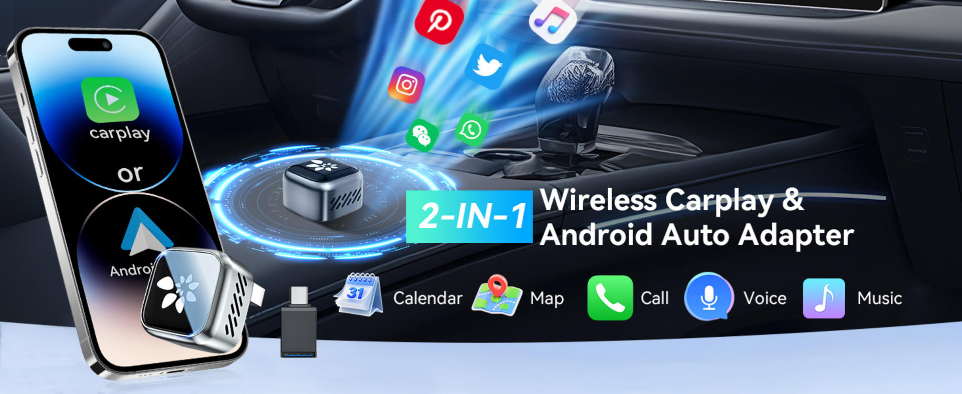 2026 Upgraded 2-in-1 Wireless CarPlay & Android Auto Adapter, 3s Auto-Connect with Zero Latency detail 2